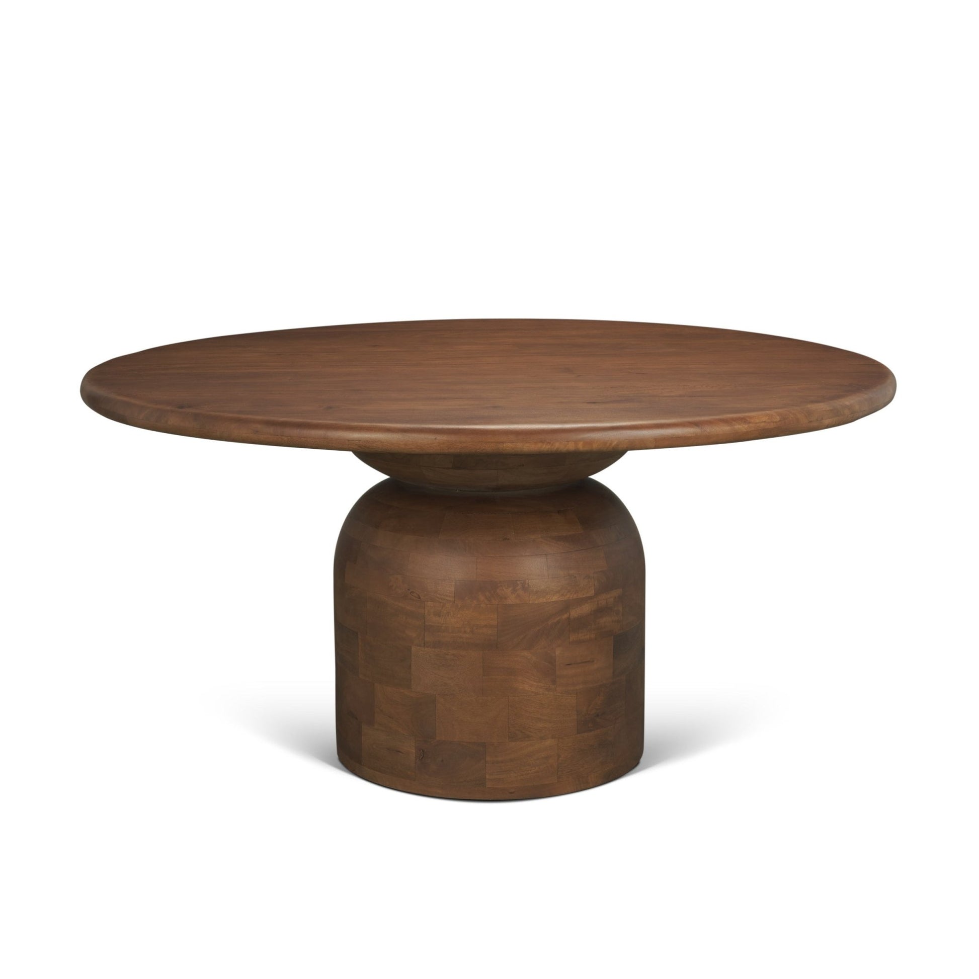 Atlas 60" Warm Mid - Brown Wood Stacked Pedestal Base Round Dining Table - Central Designs