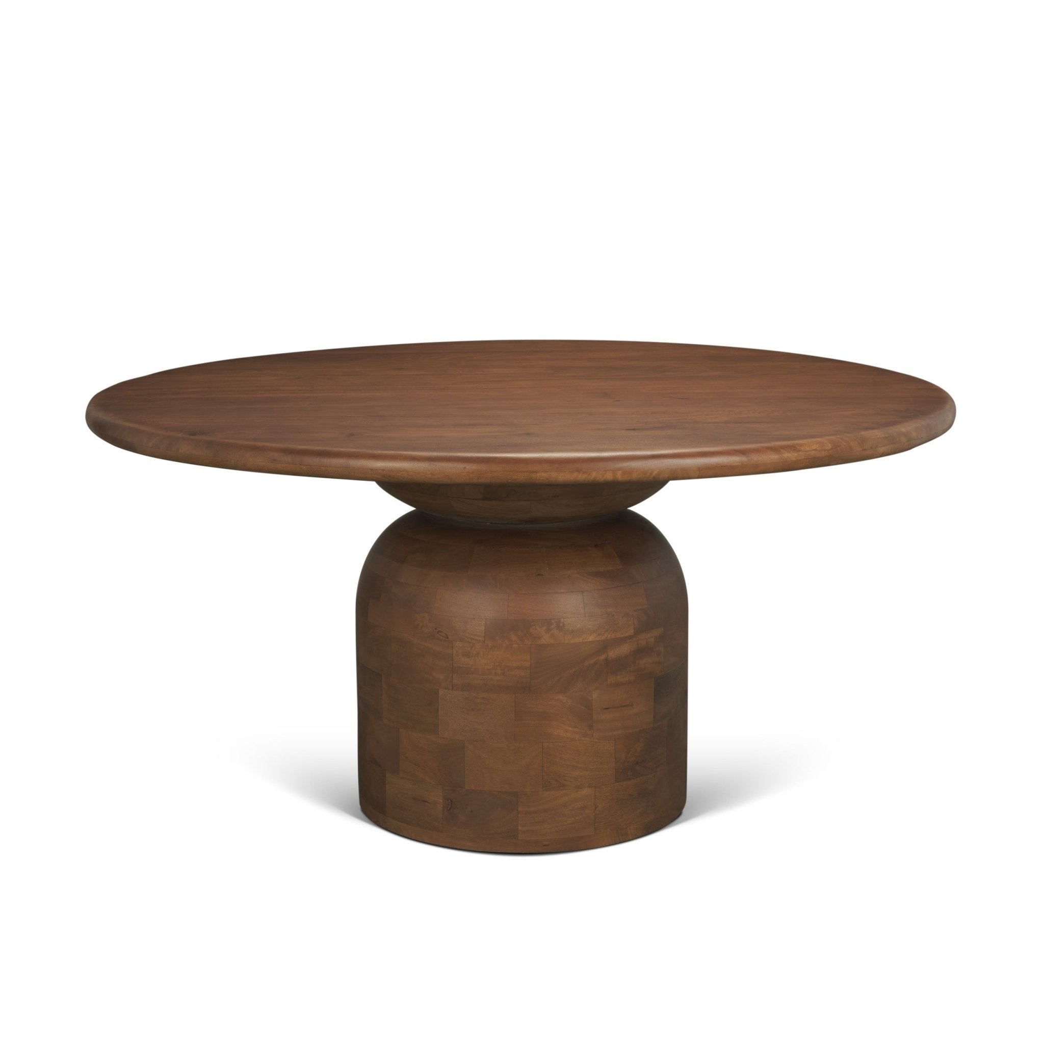 Atlas 60" Warm Mid - Brown Wood Stacked Pedestal Base Round Dining Table - Central Designs
