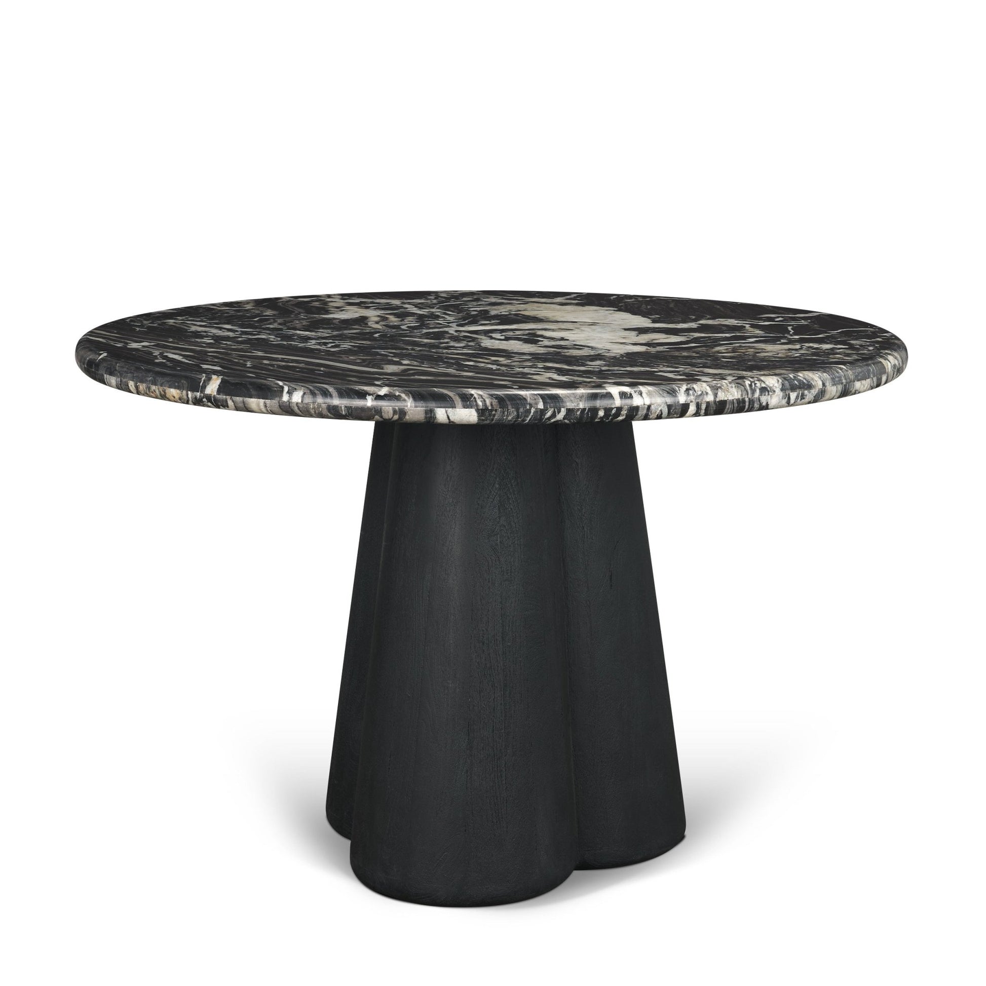 Marilyn Black Forest Marble Black Wood Pedestal Round Dining Table - Central Designs