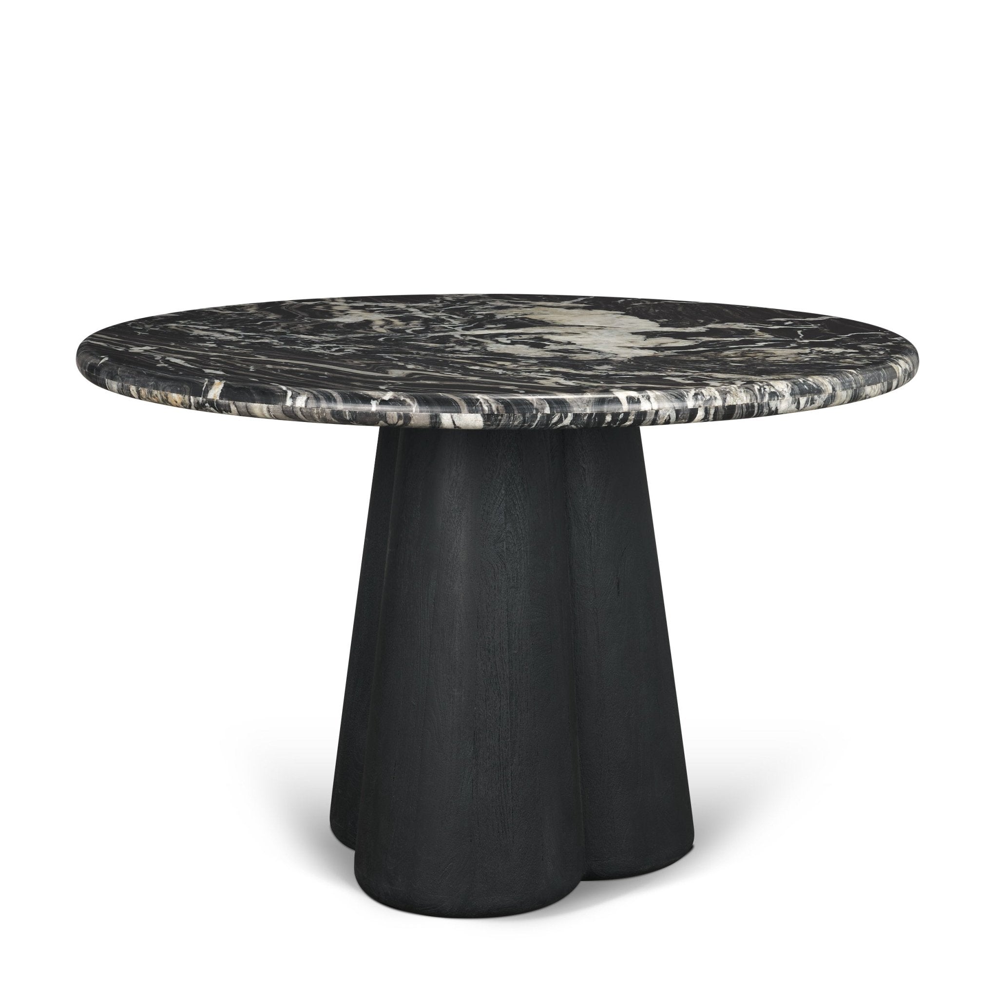 Marilyn Black Forest Marble Black Wood Pedestal Round Dining Table - Central Designs