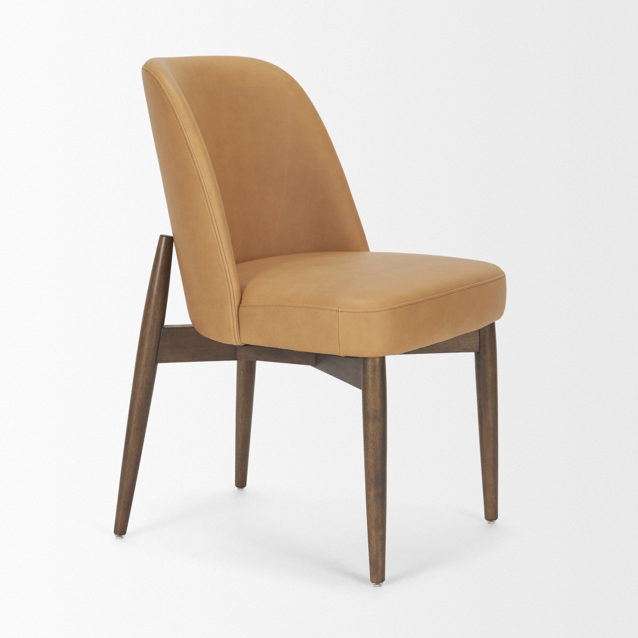 Abbie Slope Curved Back Tan Leather Dining Side Chair - Central Designs