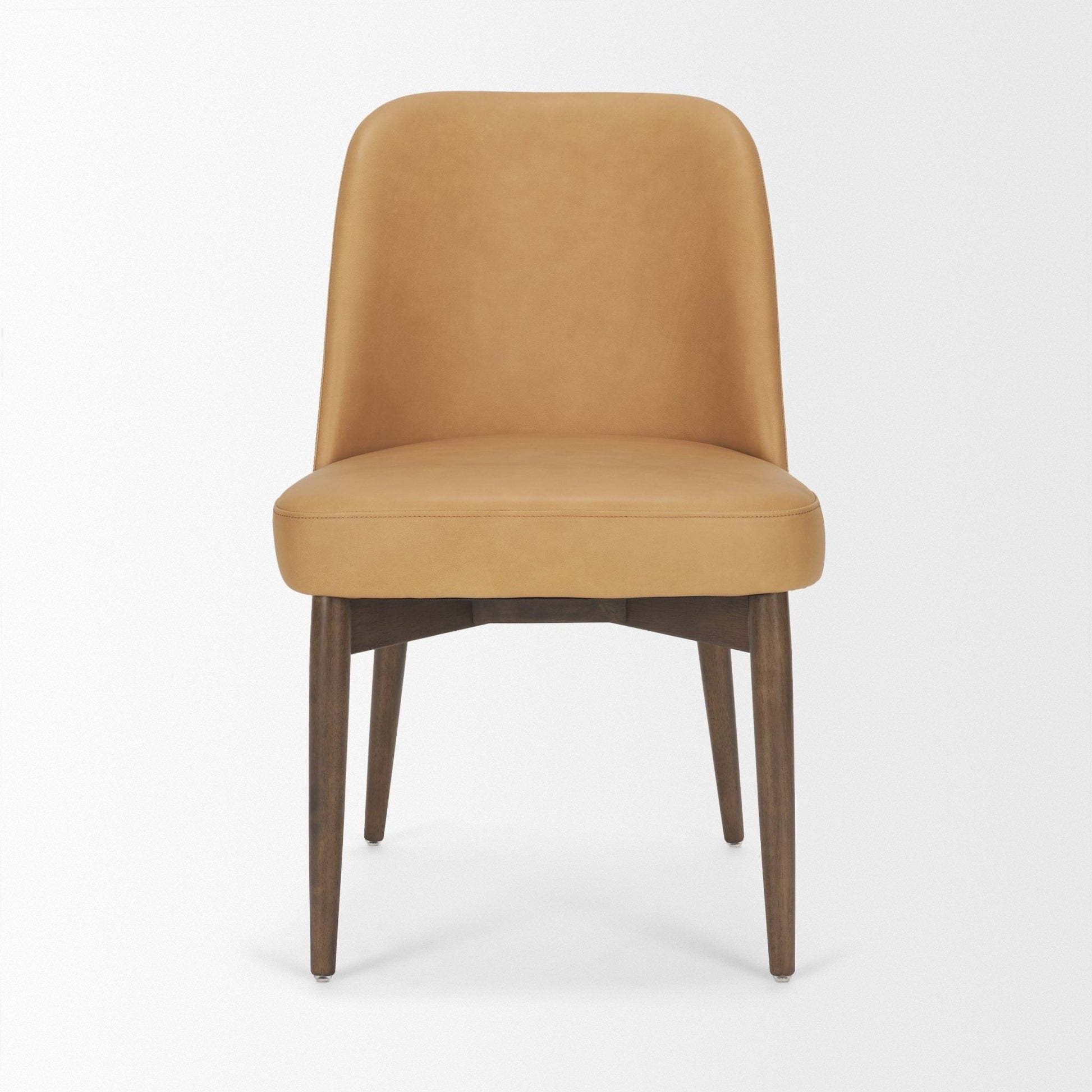 Abbie Slope Curved Back Tan Leather Dining Side Chair - Central Designs
