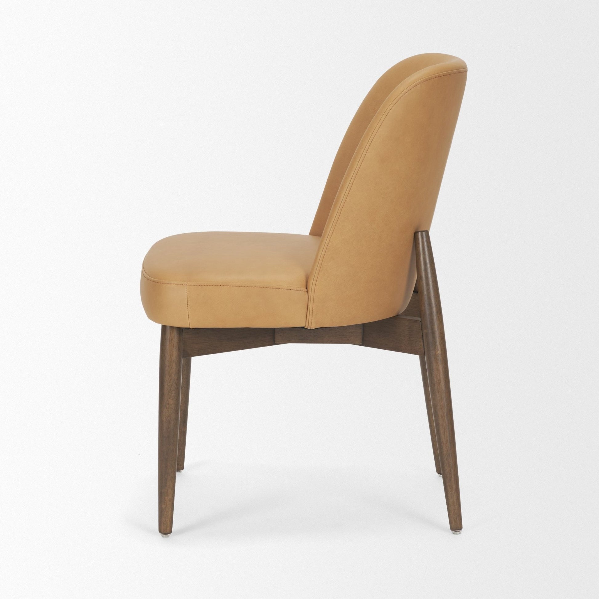Abbie Slope Curved Back Tan Leather Dining Side Chair - Central Designs