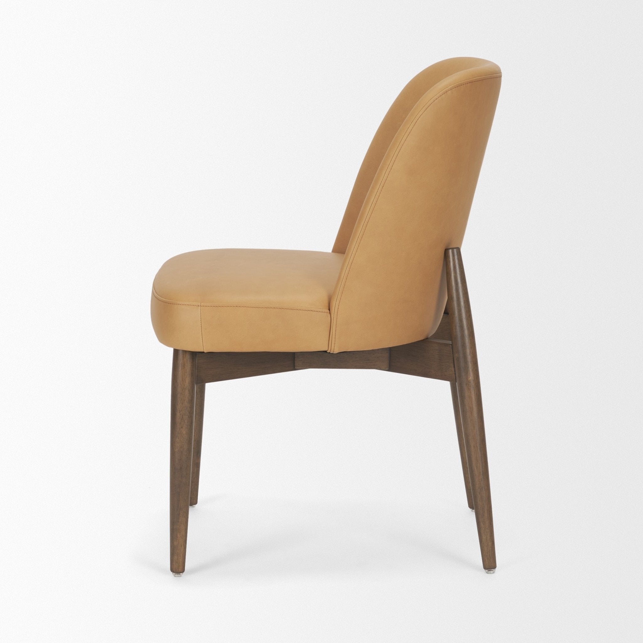 Abbie Slope Curved Back Tan Leather Dining Side Chair - Central Designs