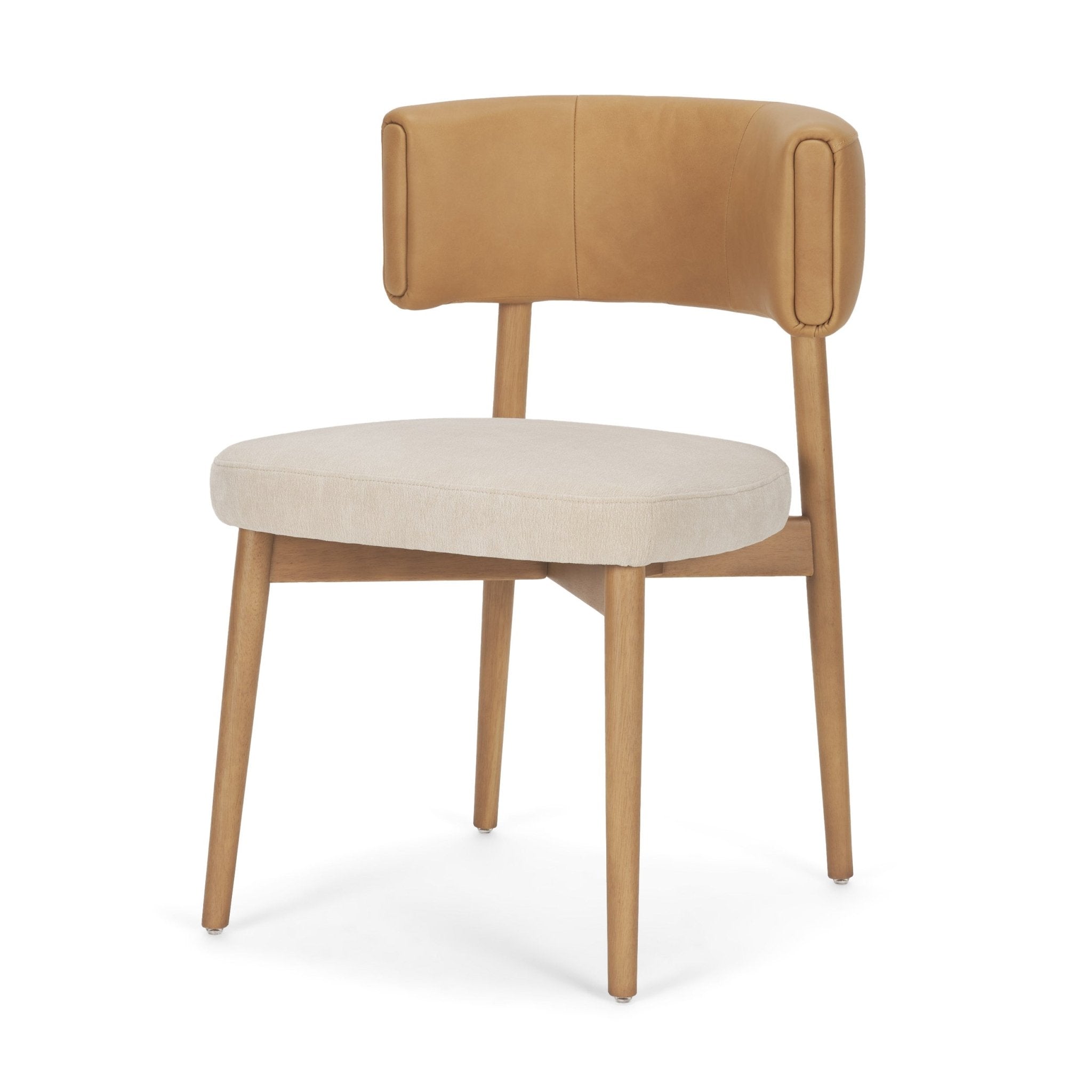Motley Curved Open Back Cream Fabric and Tan Leather Dining Chair - Central Designs