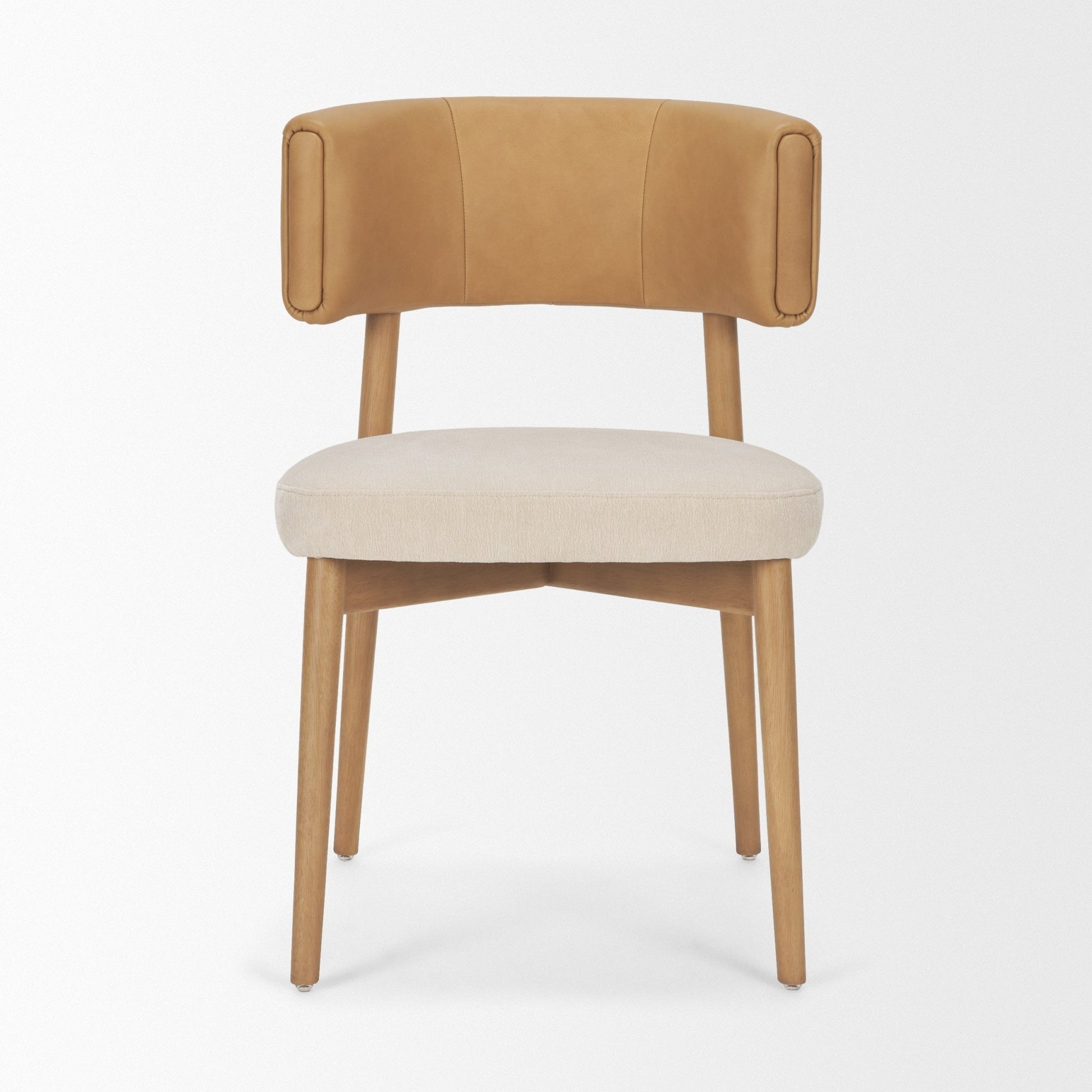 Motley Curved Open Back Cream Fabric and Tan Leather Dining Chair - Central Designs