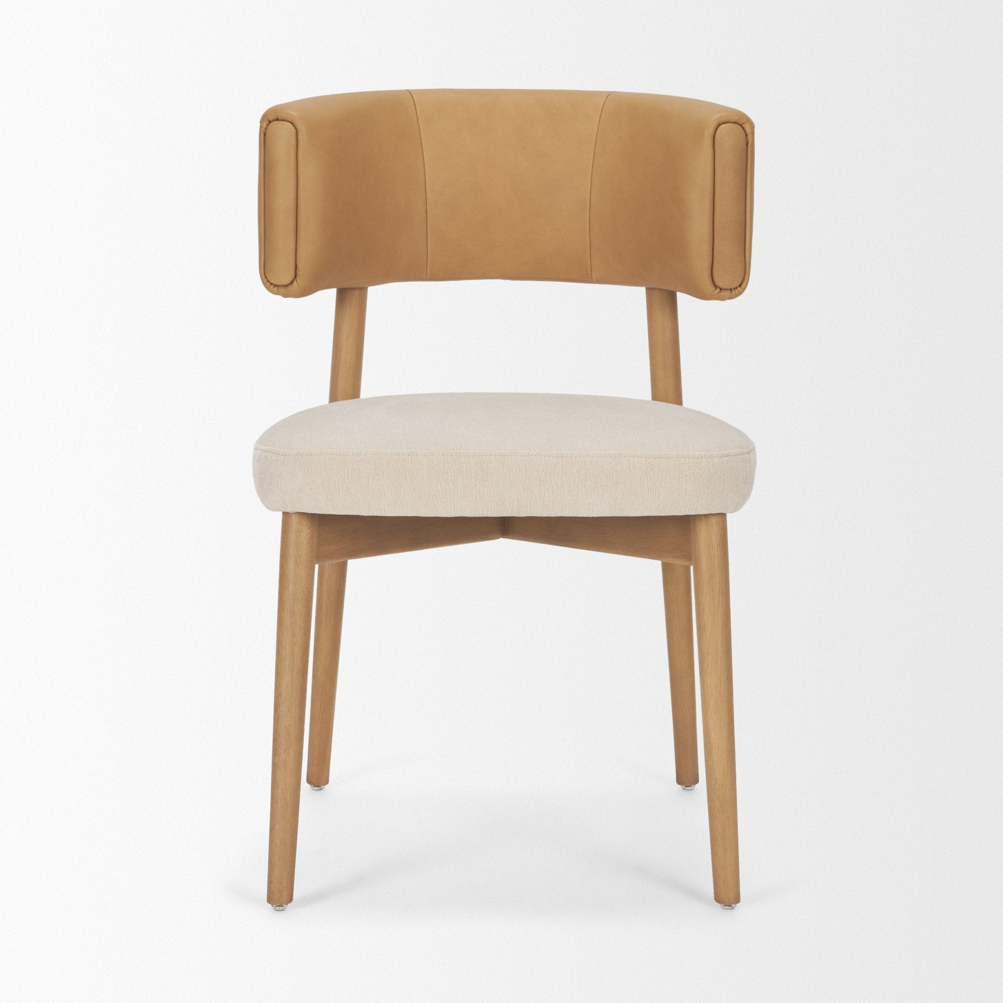 Motley Curved Open Back Cream Fabric and Tan Leather Dining Chair - Central Designs