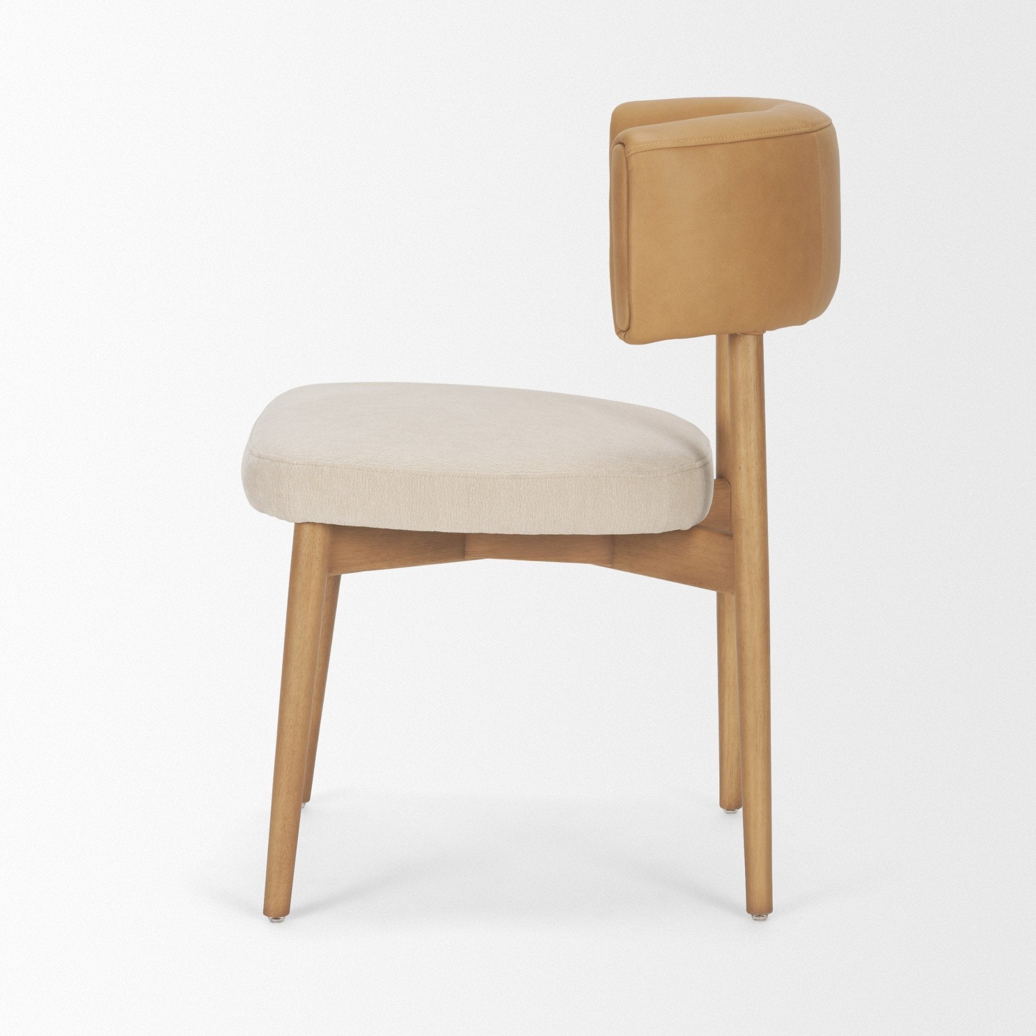 Motley Curved Open Back Cream Fabric and Tan Leather Dining Chair - Central Designs