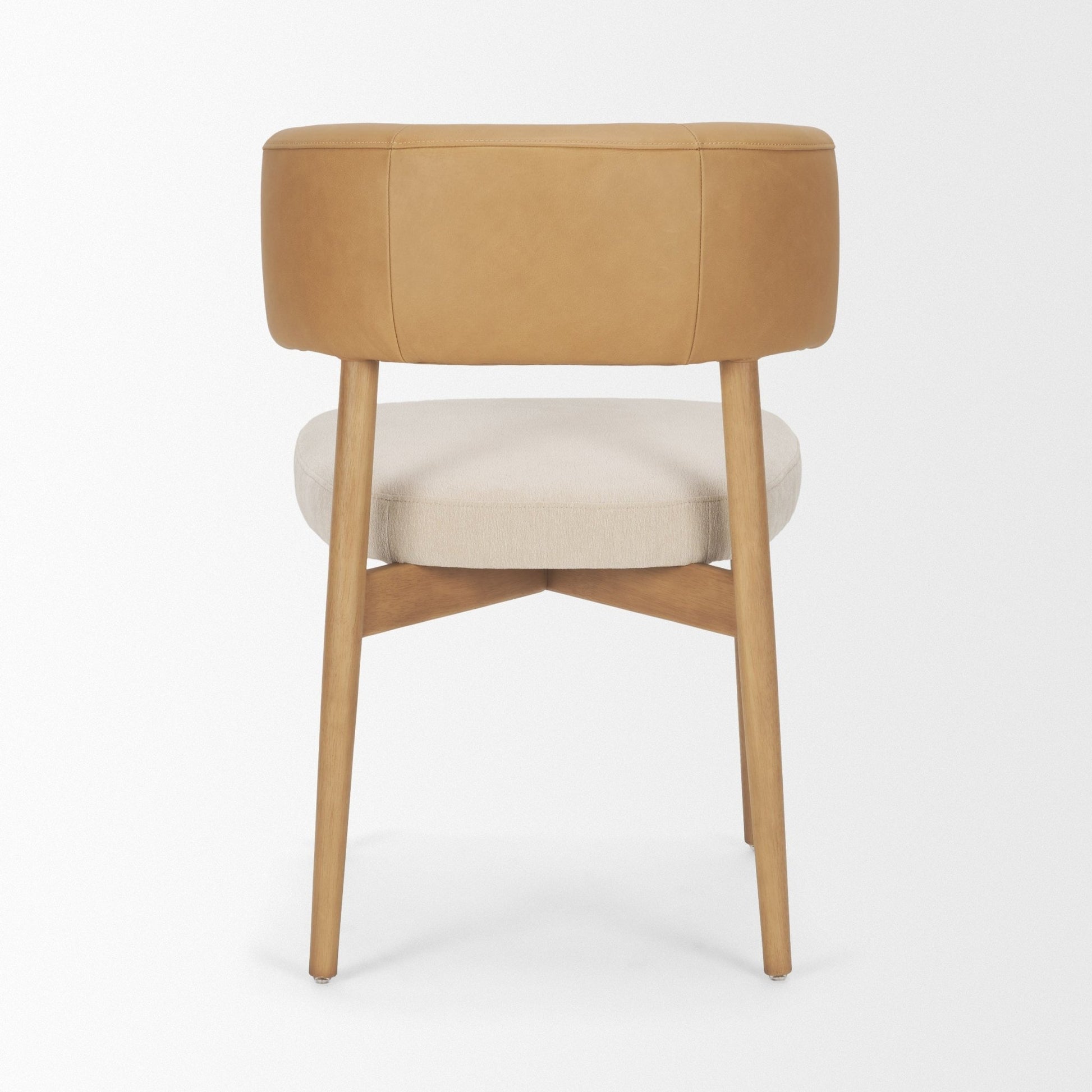 Motley Curved Open Back Cream Fabric and Tan Leather Dining Chair - Central Designs