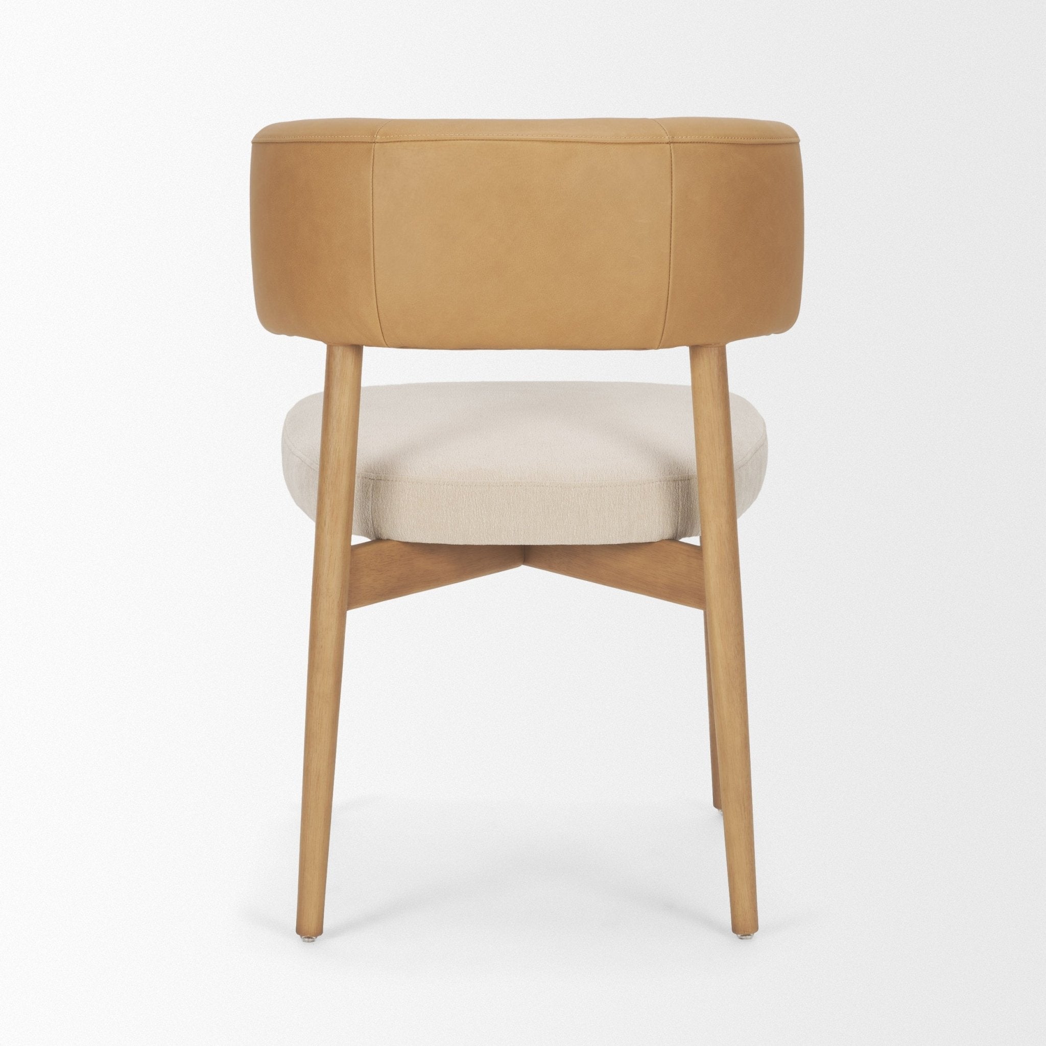 Motley Curved Open Back Cream Fabric and Tan Leather Dining Chair - Central Designs