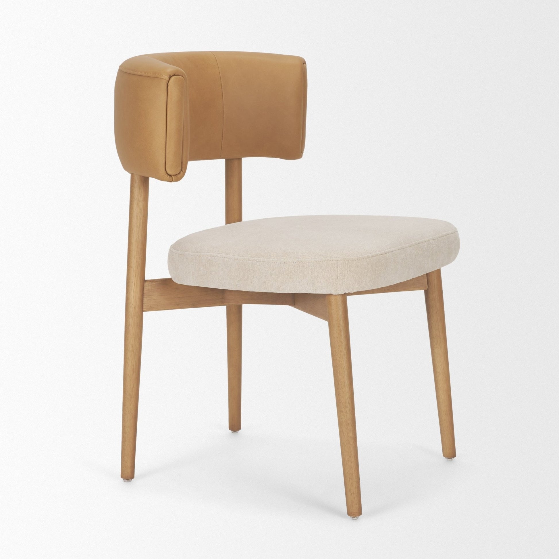 Motley Curved Open Back Cream Fabric and Tan Leather Dining Chair - Central Designs