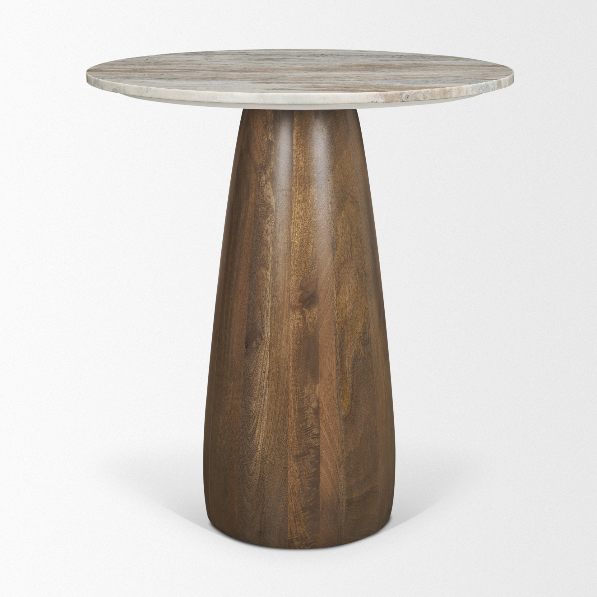Allyson 32" Round Medium Brown Wood w/ Pink Marble Top Bistro Table - Central Designs