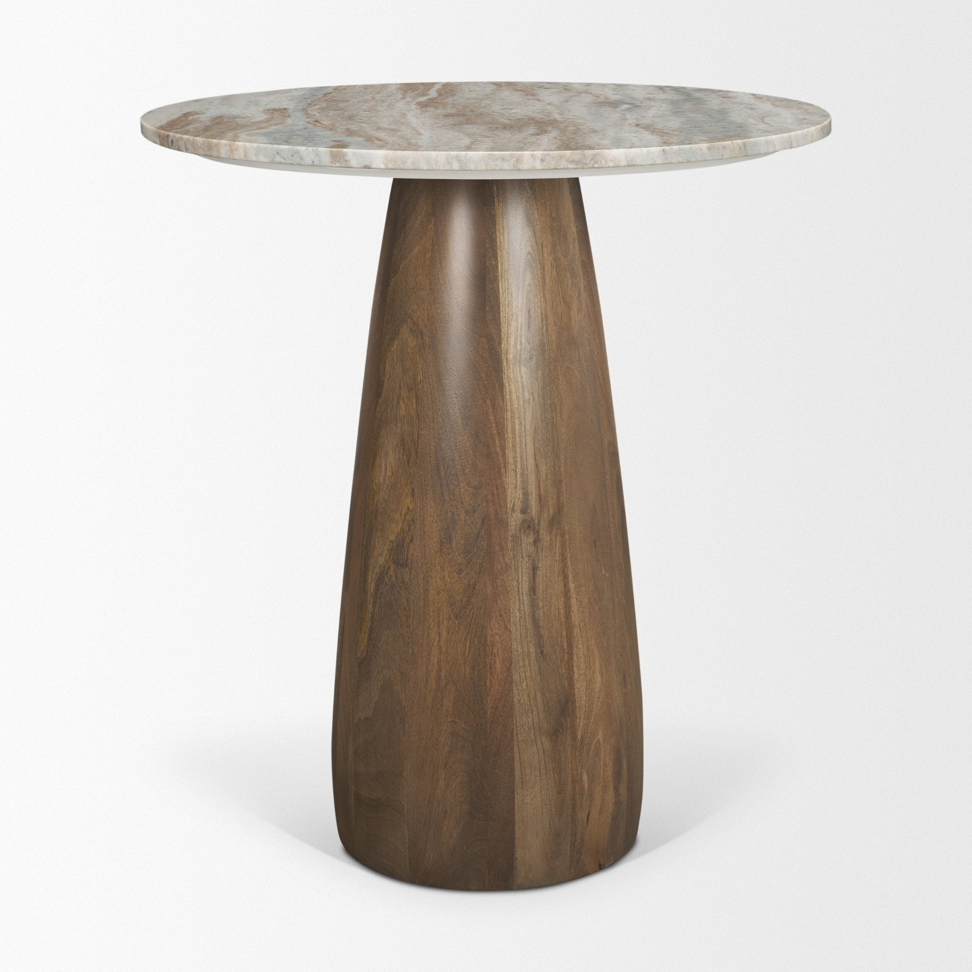 Allyson 32" Round Medium Brown Wood w/ Pink Marble Top Bistro Table - Central Designs