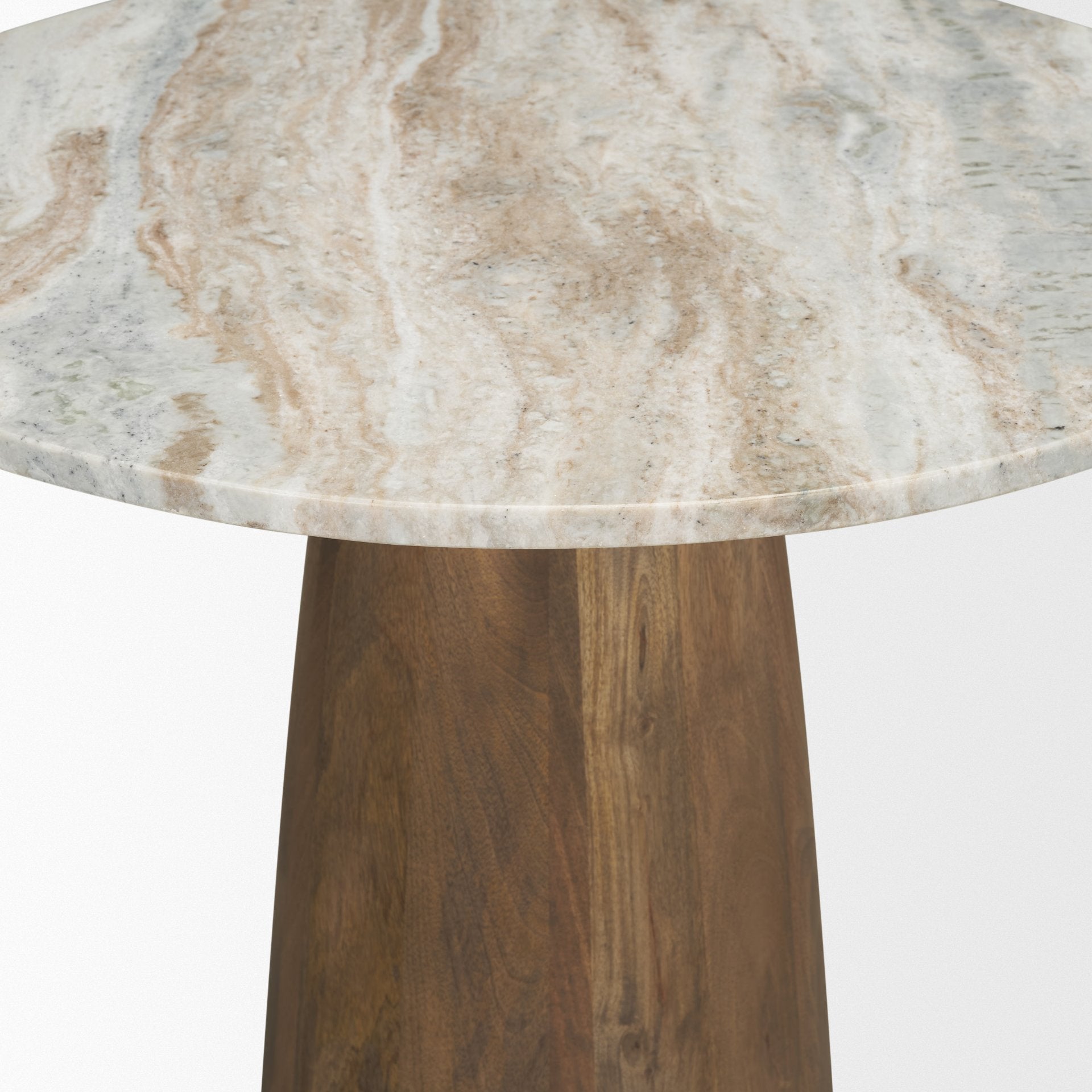 Allyson 32" Round Medium Brown Wood w/ Pink Marble Top Bistro Table - Central Designs