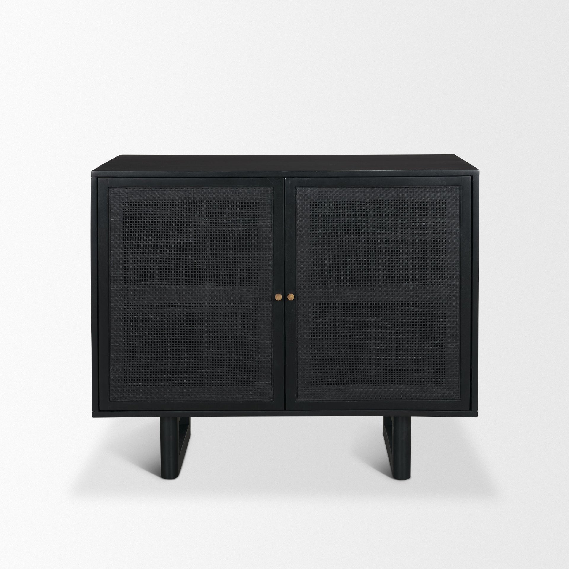 Grier Matte Black Stained Wood w/ Black Cane Accent Cabinet - Central Designs