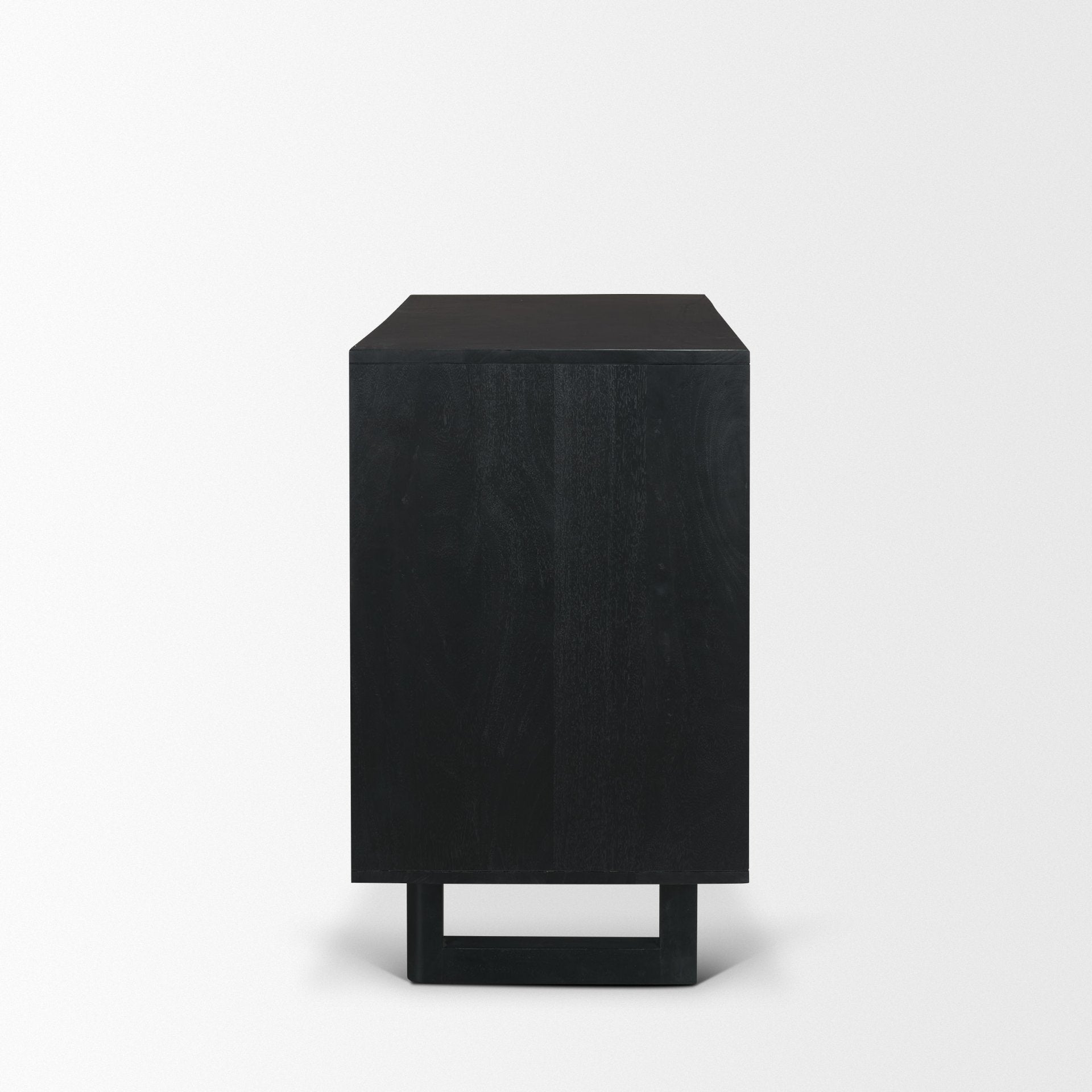 Grier Matte Black Stained Wood w/ Black Cane Accent Cabinet - Central Designs