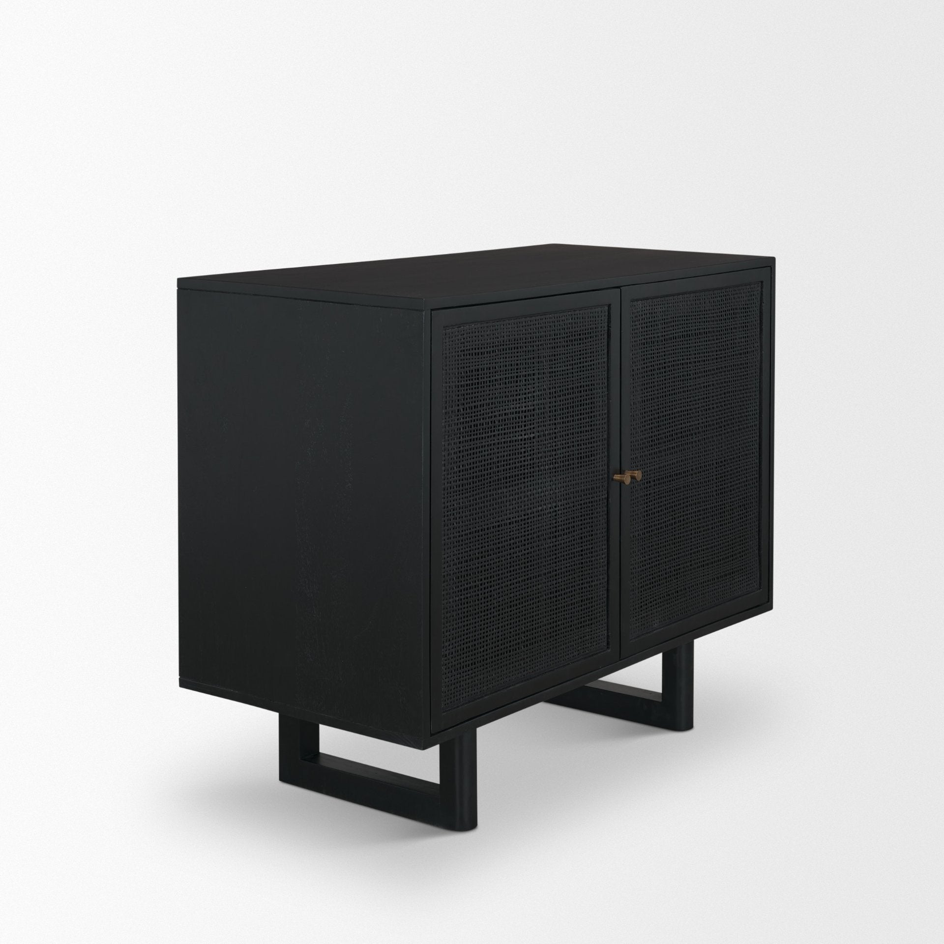 Grier Matte Black Stained Wood w/ Black Cane Accent Cabinet - Central Designs