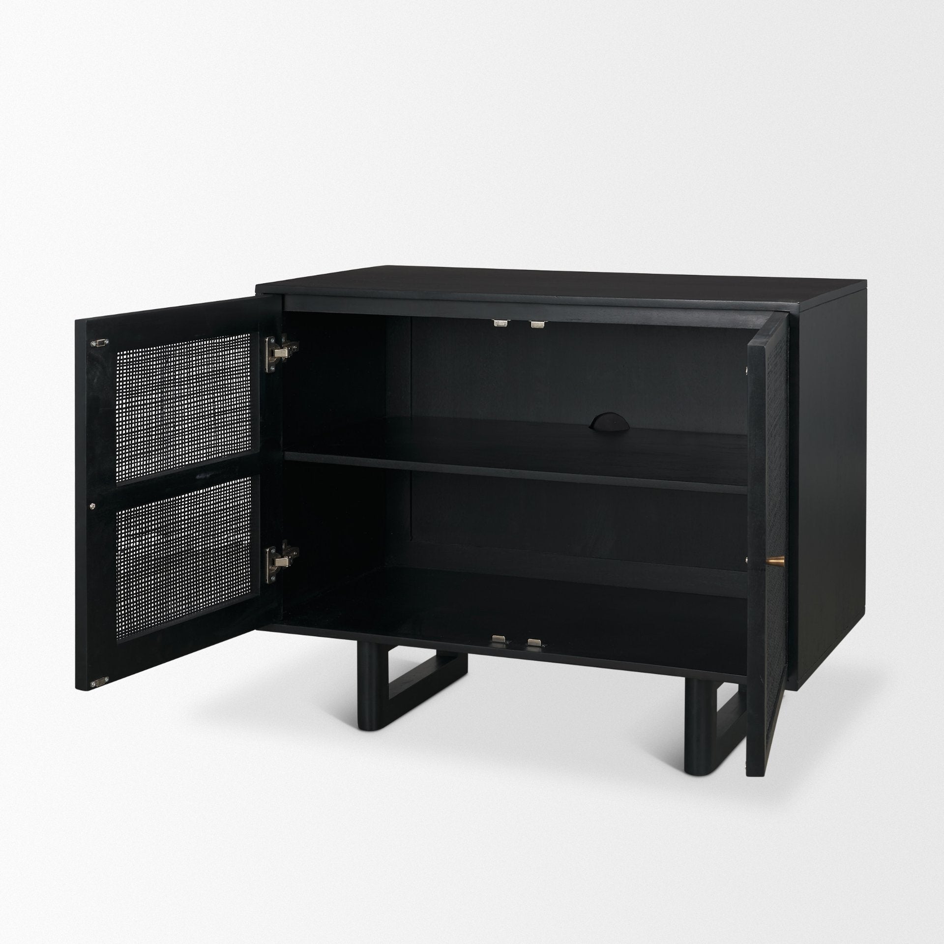 Grier Matte Black Stained Wood w/ Black Cane Accent Cabinet - Central Designs