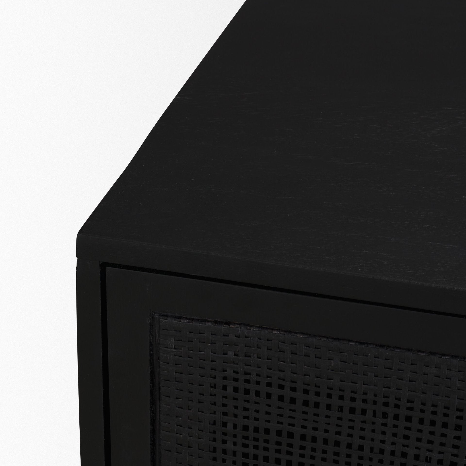 Grier Matte Black Stained Wood w/ Black Cane Accent Cabinet - Central Designs