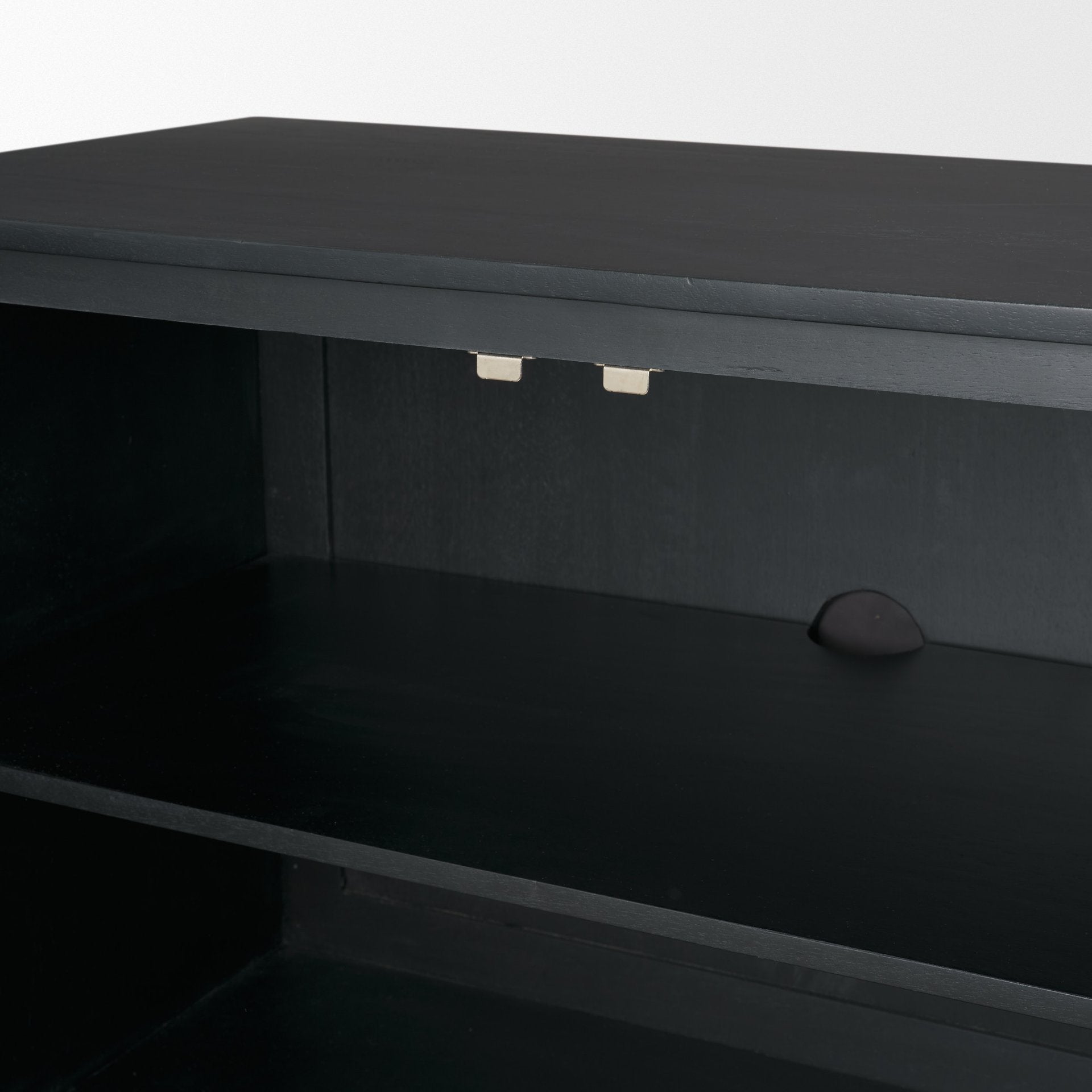 Grier Matte Black Stained Wood w/ Black Cane Accent Cabinet - Central Designs