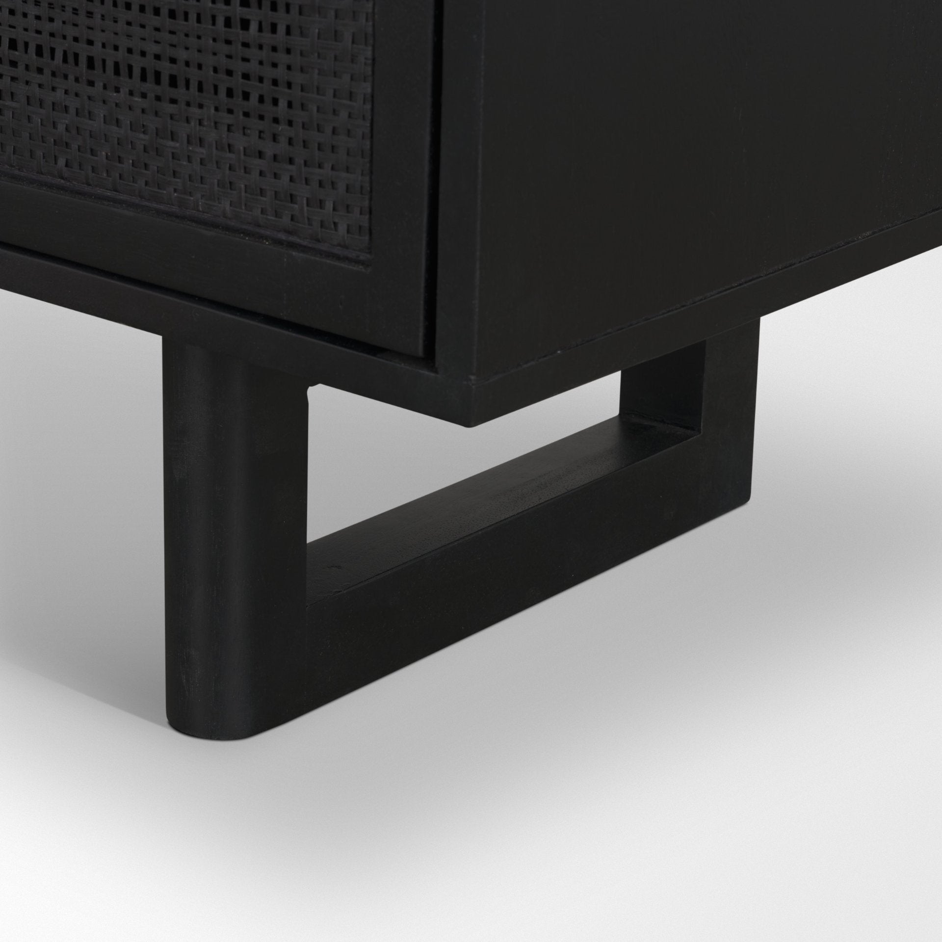 Grier Matte Black Stained Wood w/ Black Cane Accent Cabinet - Central Designs