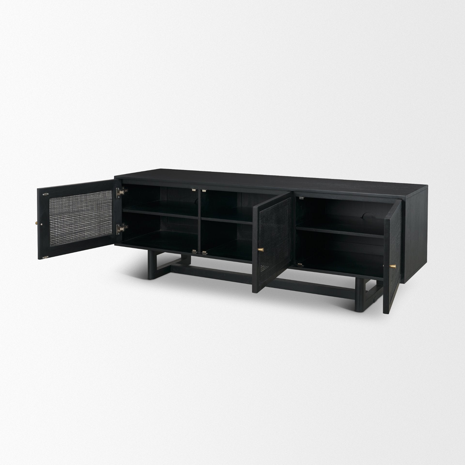 Grier 65" Black Solid Wood W/ Black Cane Media Console - Central Designs