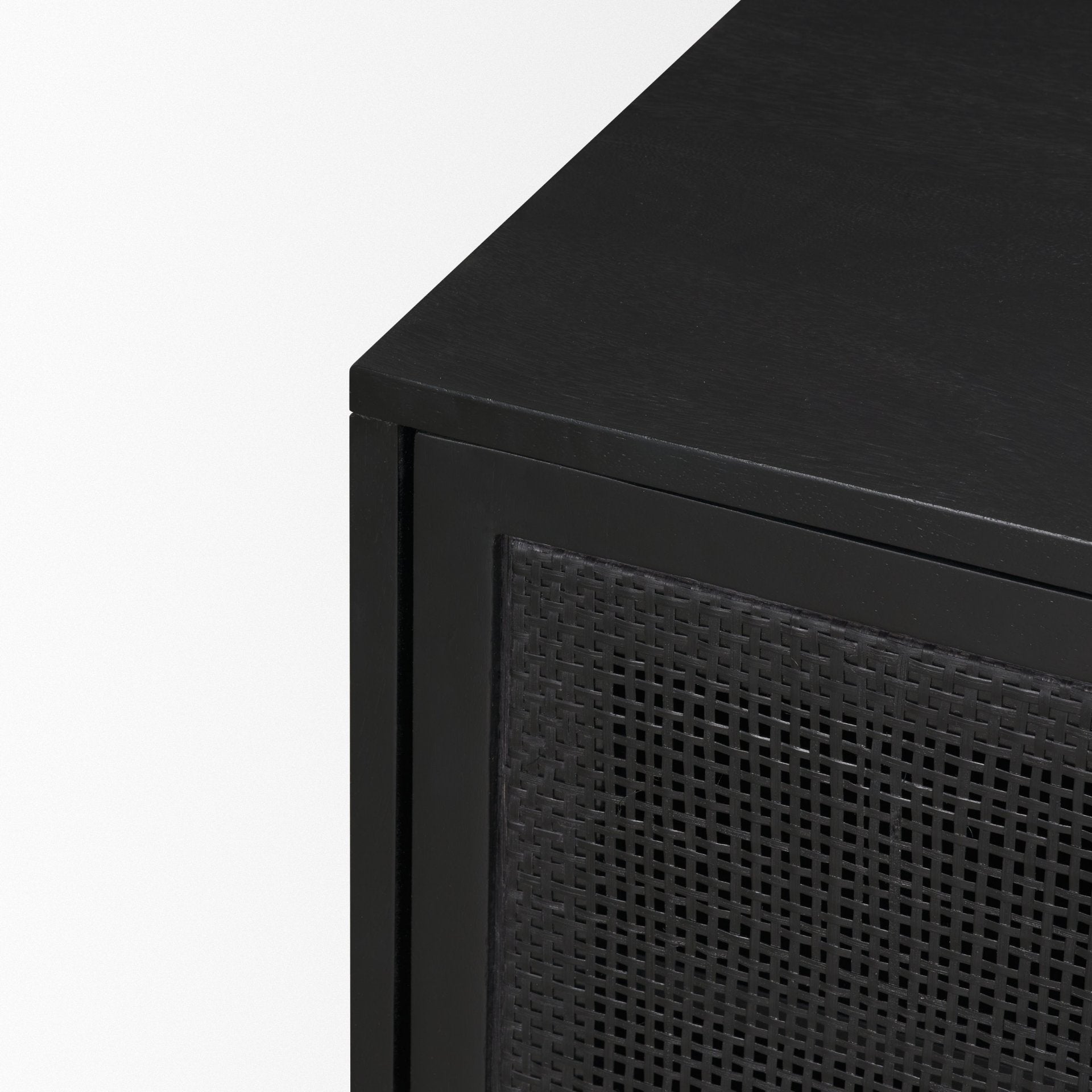 Grier 65" Black Solid Wood W/ Black Cane Media Console - Central Designs