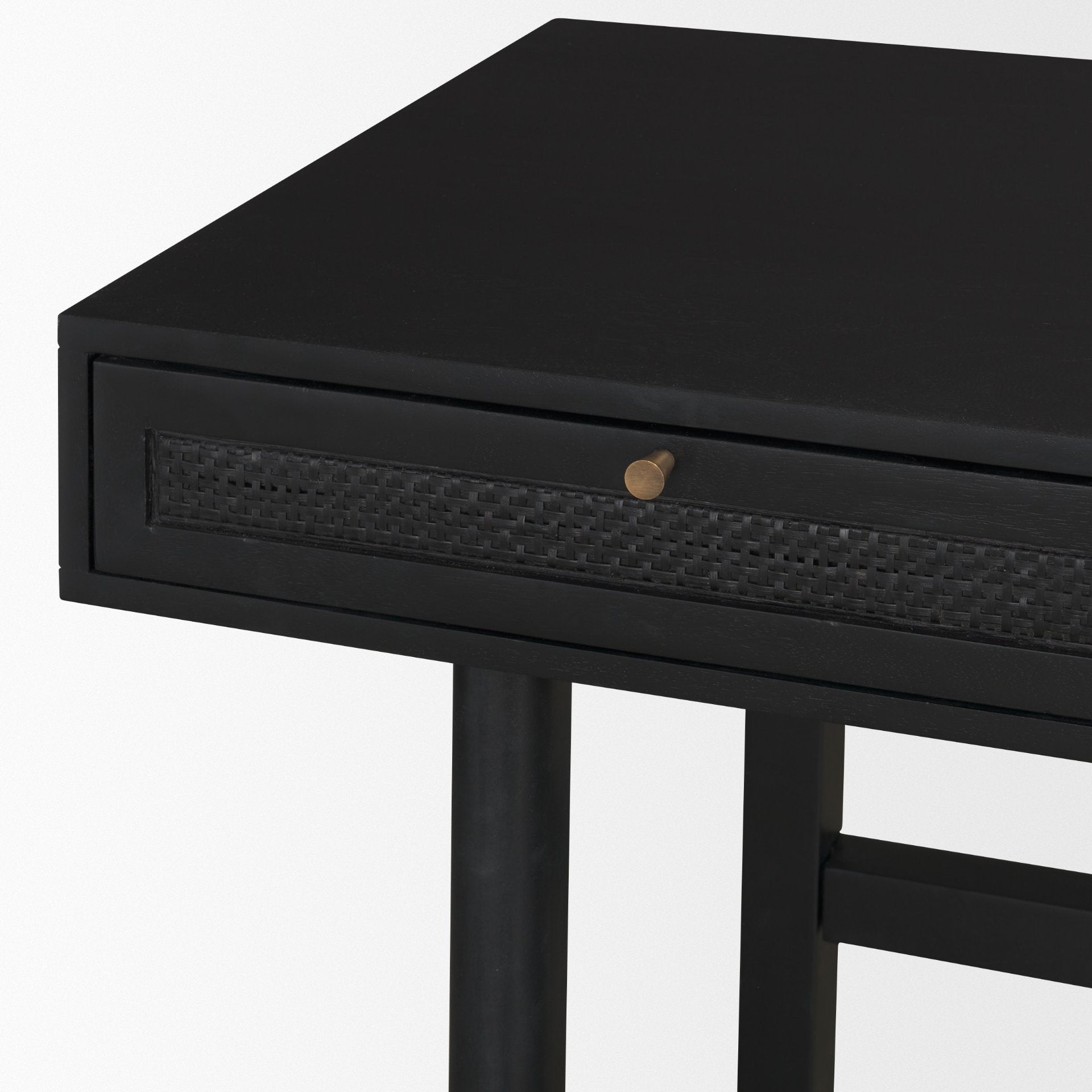 Grier  60" Black Solid Wood W/ Black Cane Office Desk