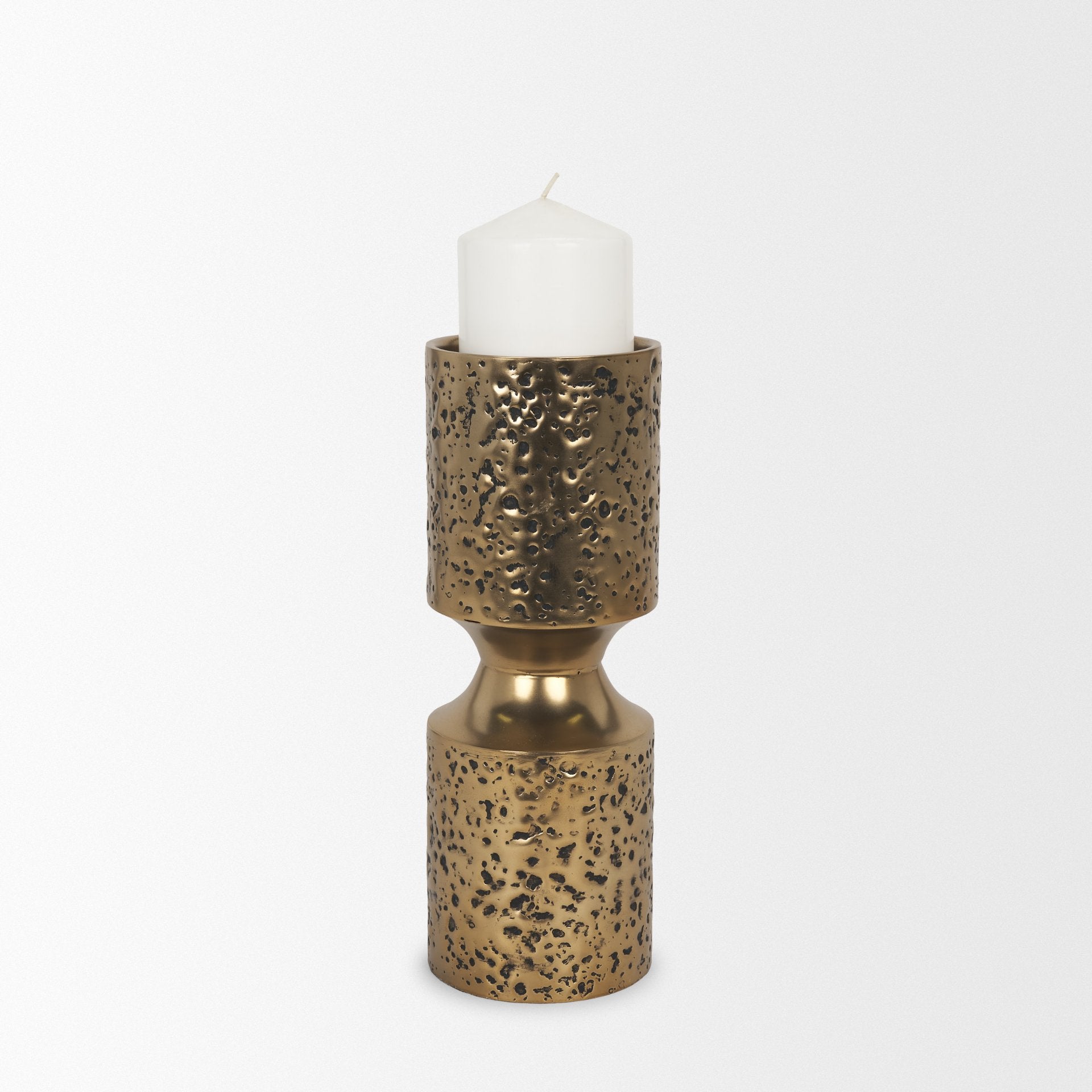 Akira Small Hammered Gold Metal Pillar Candle Holder - Central Designs