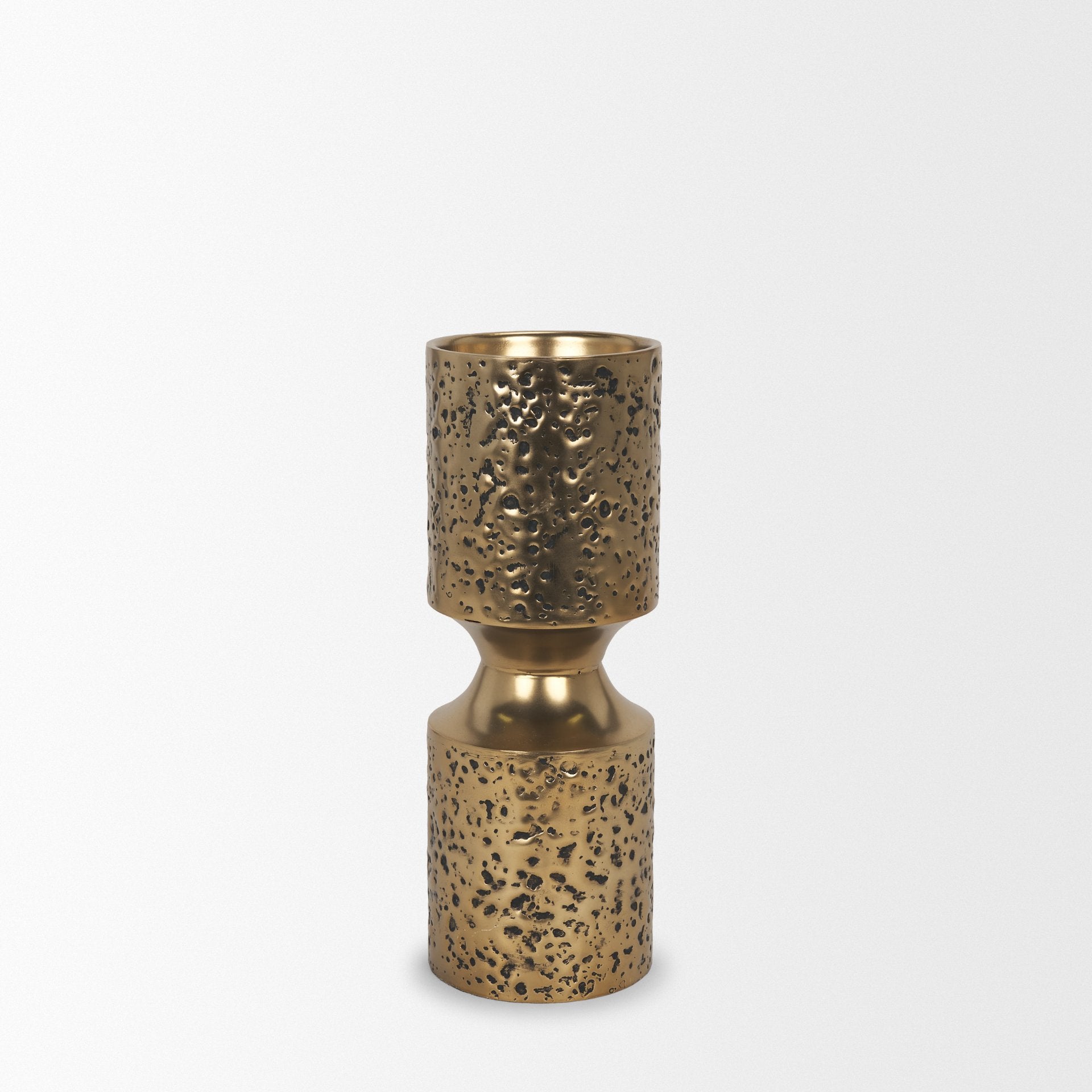 Akira Small Hammered Gold Metal Pillar Candle Holder - Central Designs