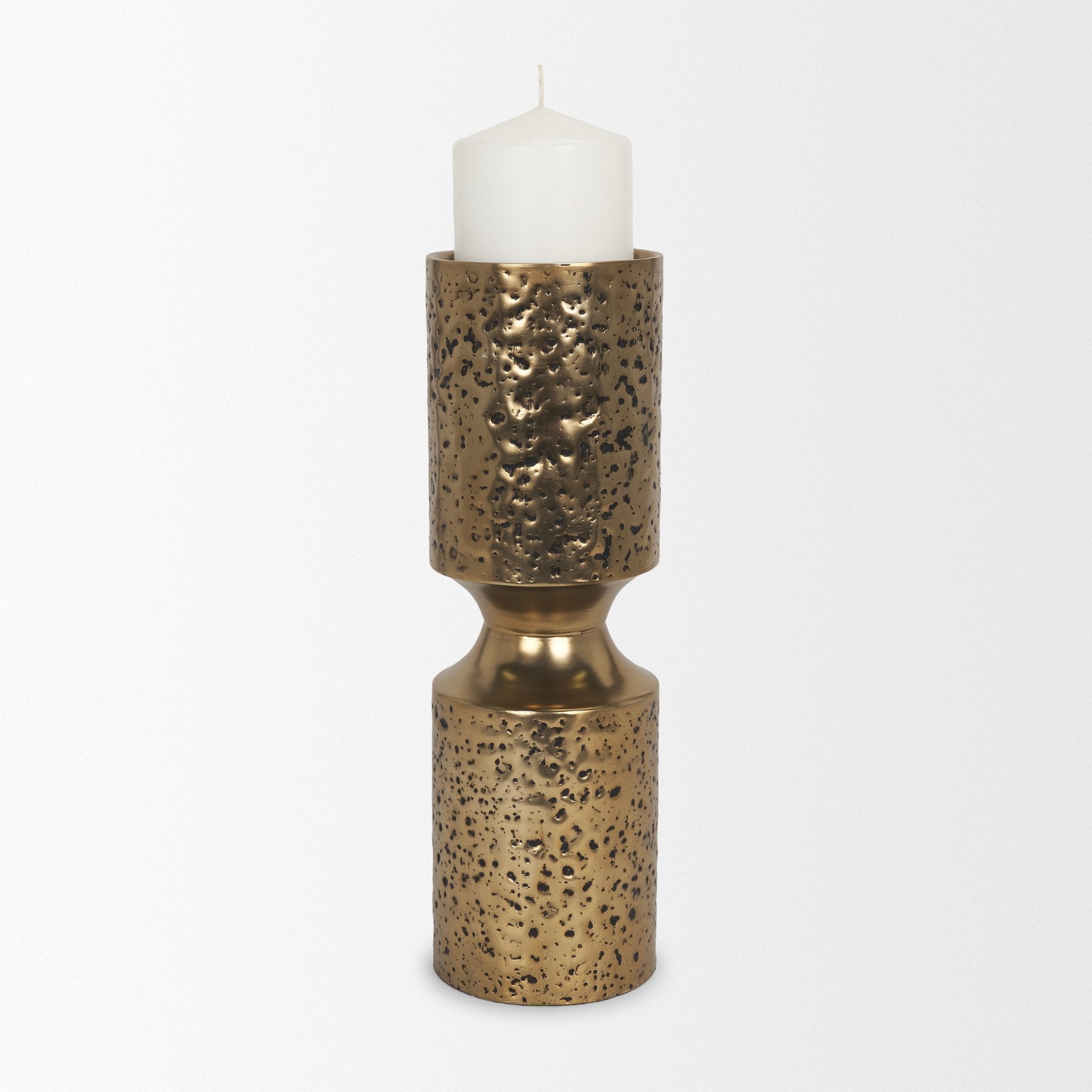 Akira Large Hammered Gold Metal Pillar Candle Holder - Central Designs