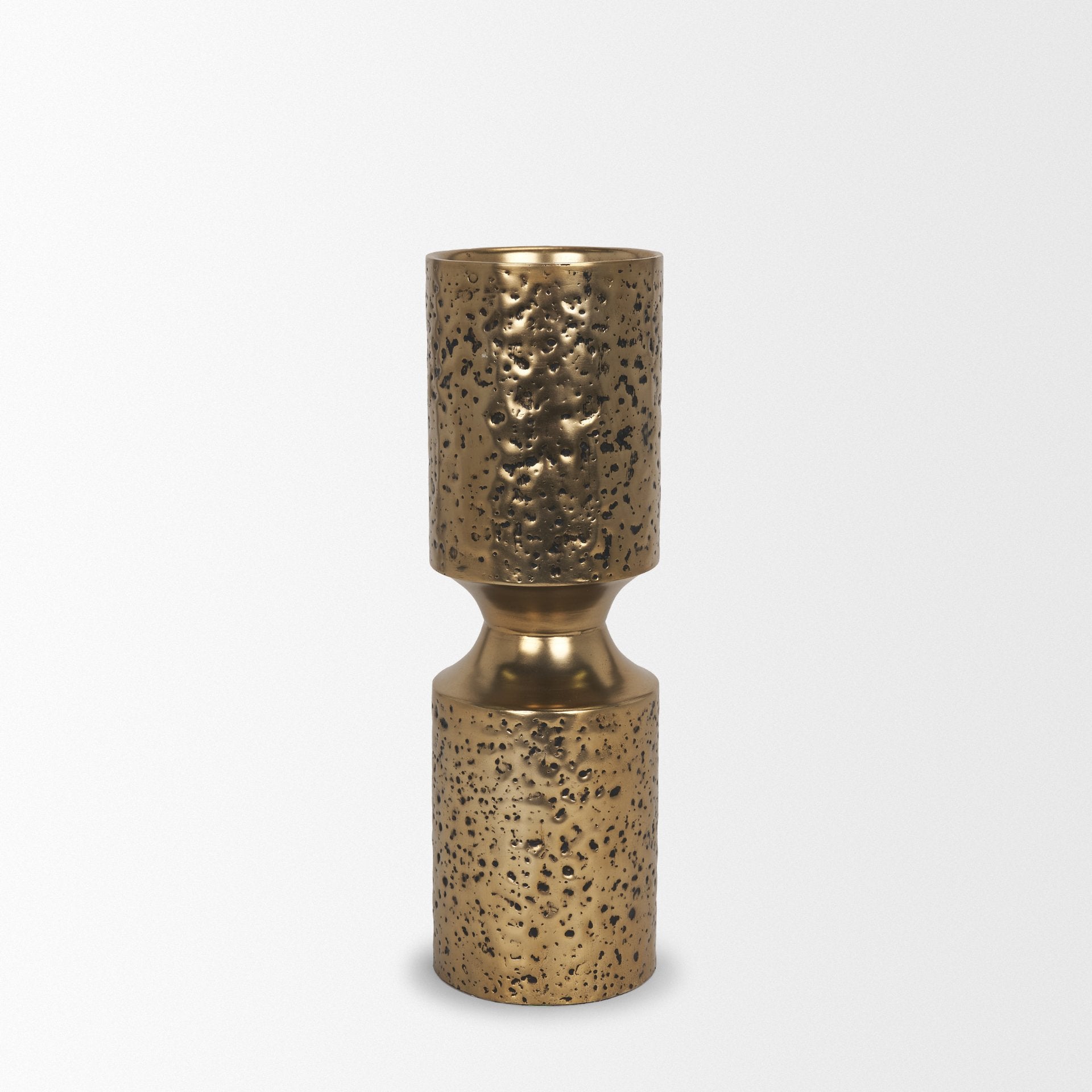 Akira Large Hammered Gold Metal Pillar Candle Holder - Central Designs