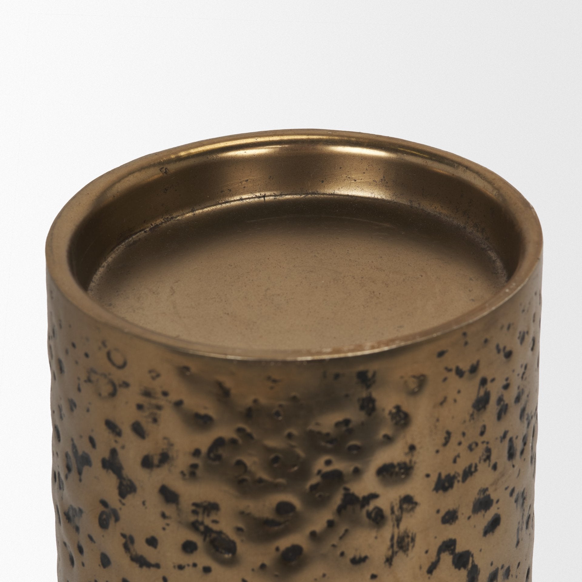 Akira Large Hammered Gold Metal Pillar Candle Holder - Central Designs