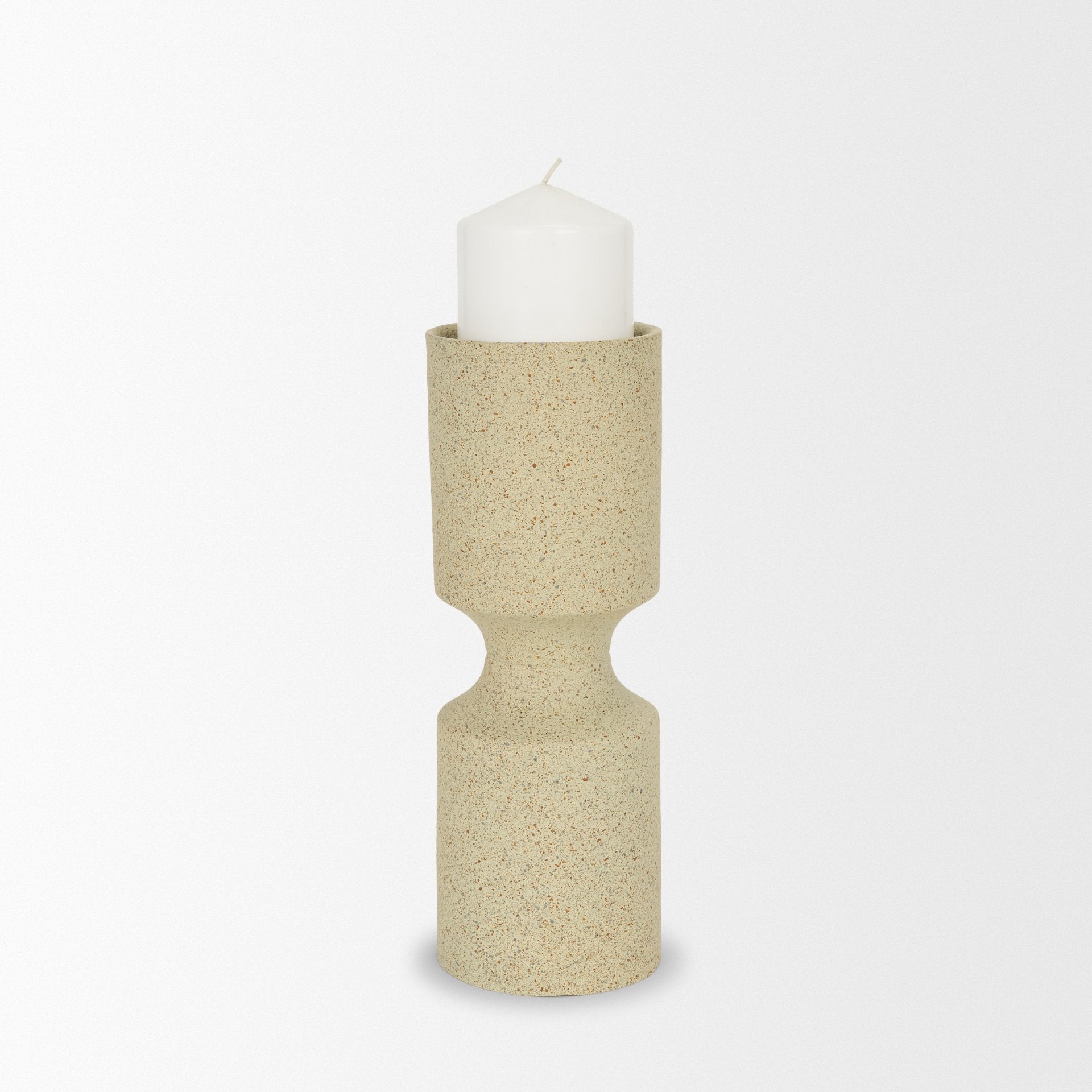 Akira Small Textured Beige Metal Pillar Candle Holder - Central Designs