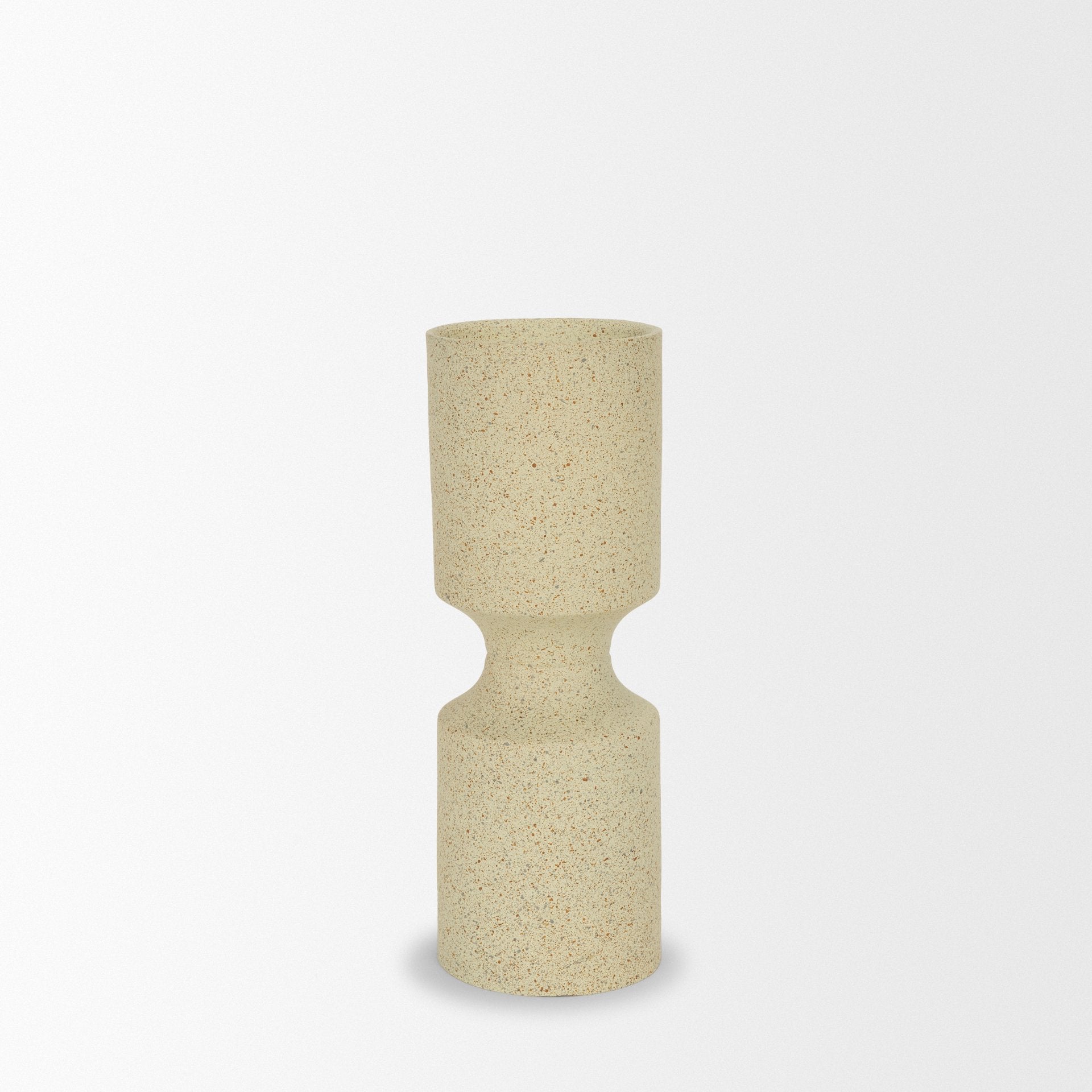 Akira Small Textured Beige Metal Pillar Candle Holder - Central Designs