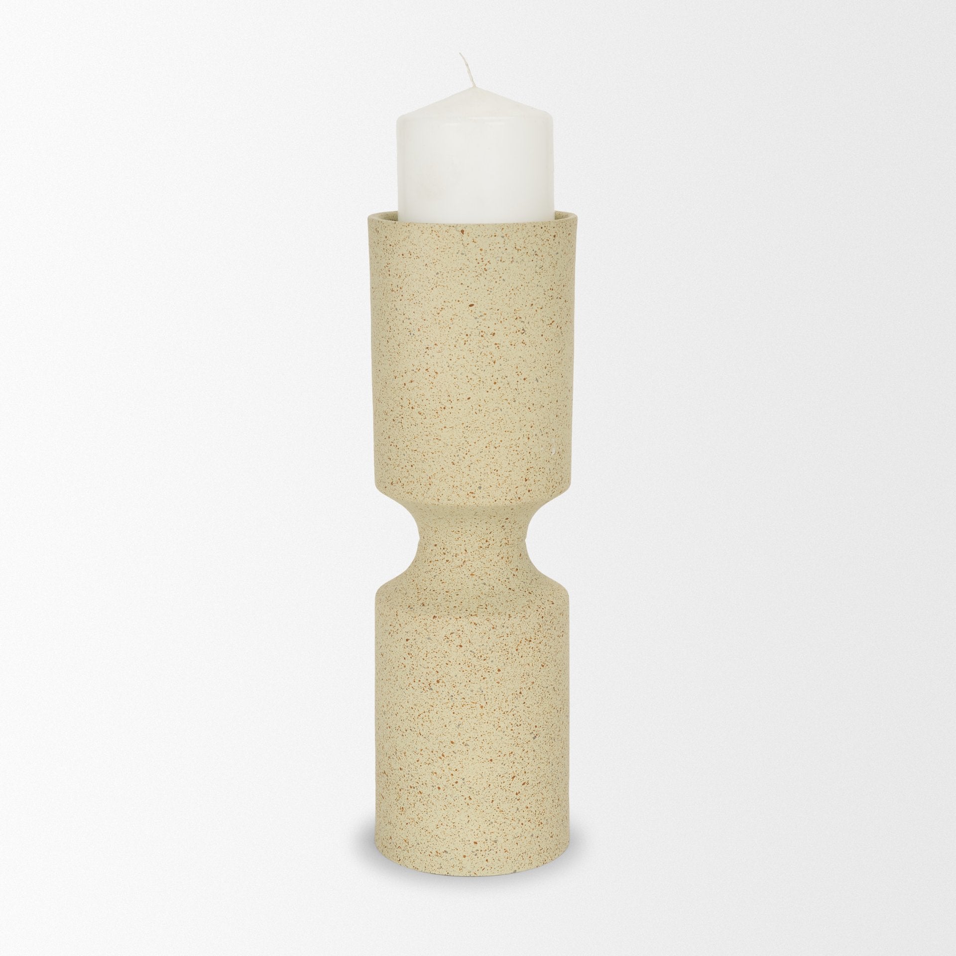Akira Large Textured Beige Metal Pillar Candle Holder - Central Designs