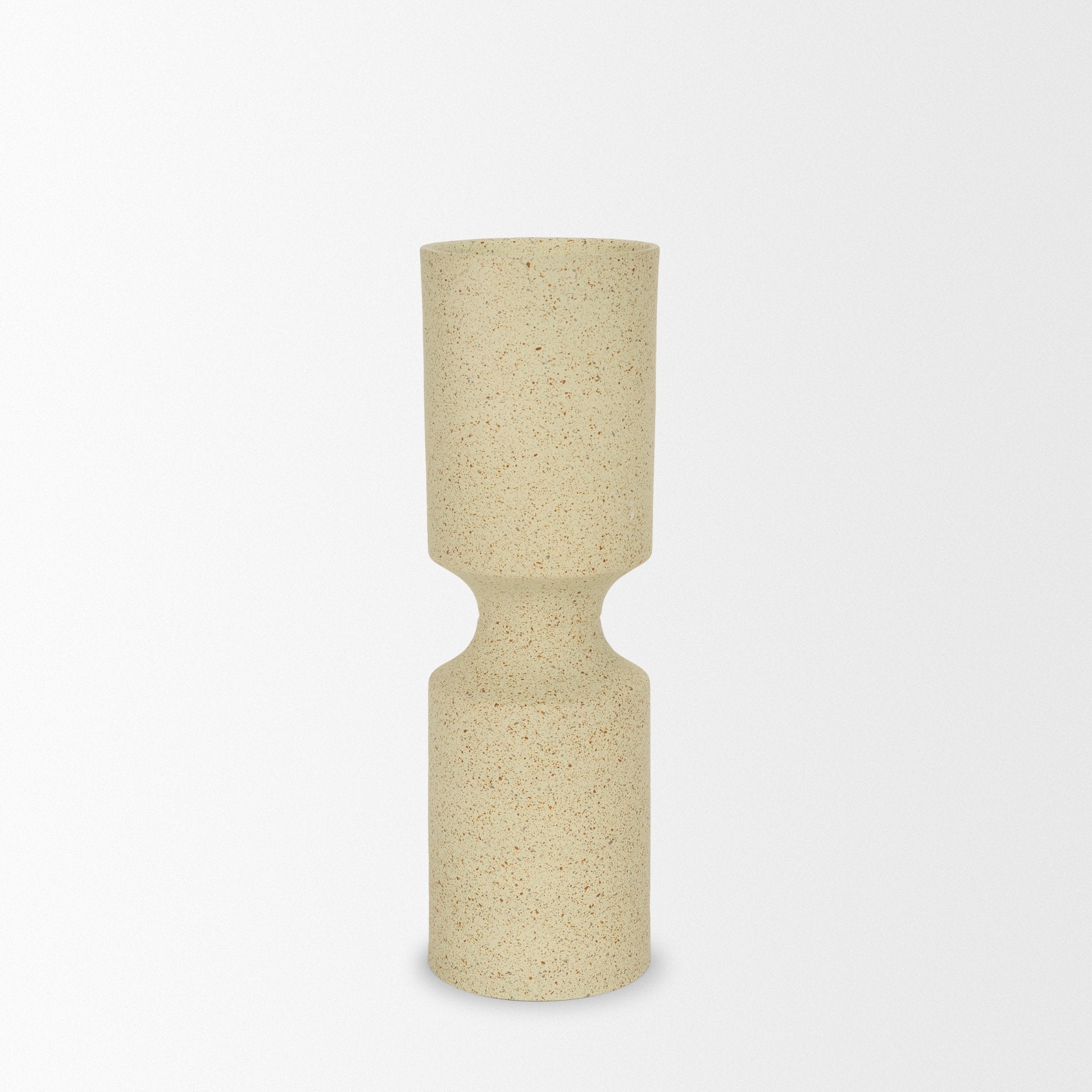 Akira Large Textured Beige Metal Pillar Candle Holder - Central Designs