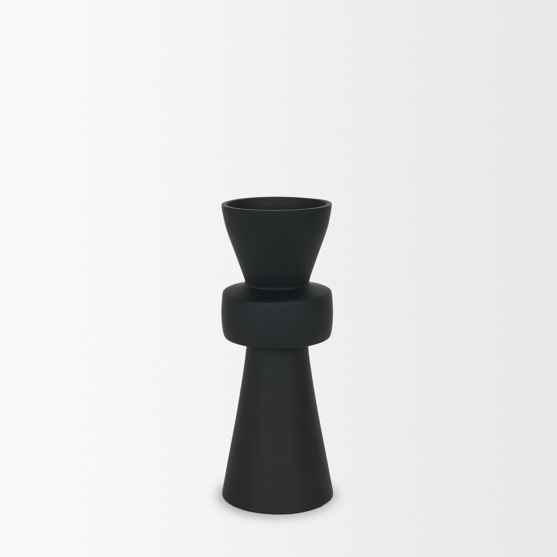 Odilia Small Smooth Matte Black Metal Geometric Pillar Candle Holder - Central Designs