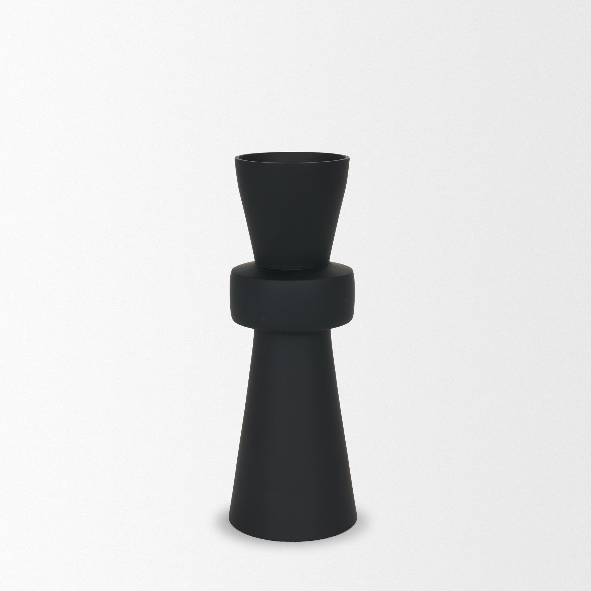 Odilia Large Smooth Matte Black Metal Geometric Pillar Candle Holder - Central Designs