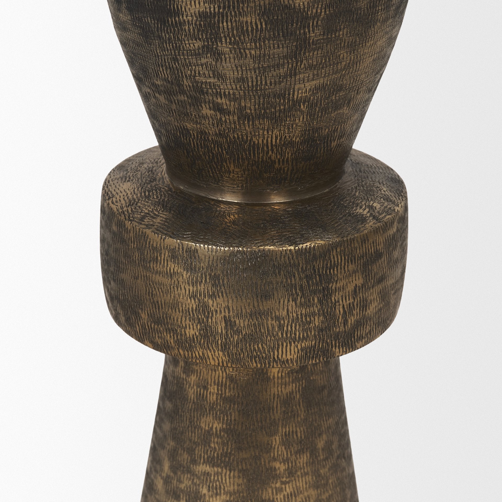 Odilia Small Textured Antiqued Gold Metal Geometric Pillar Candle Holder - Central Designs