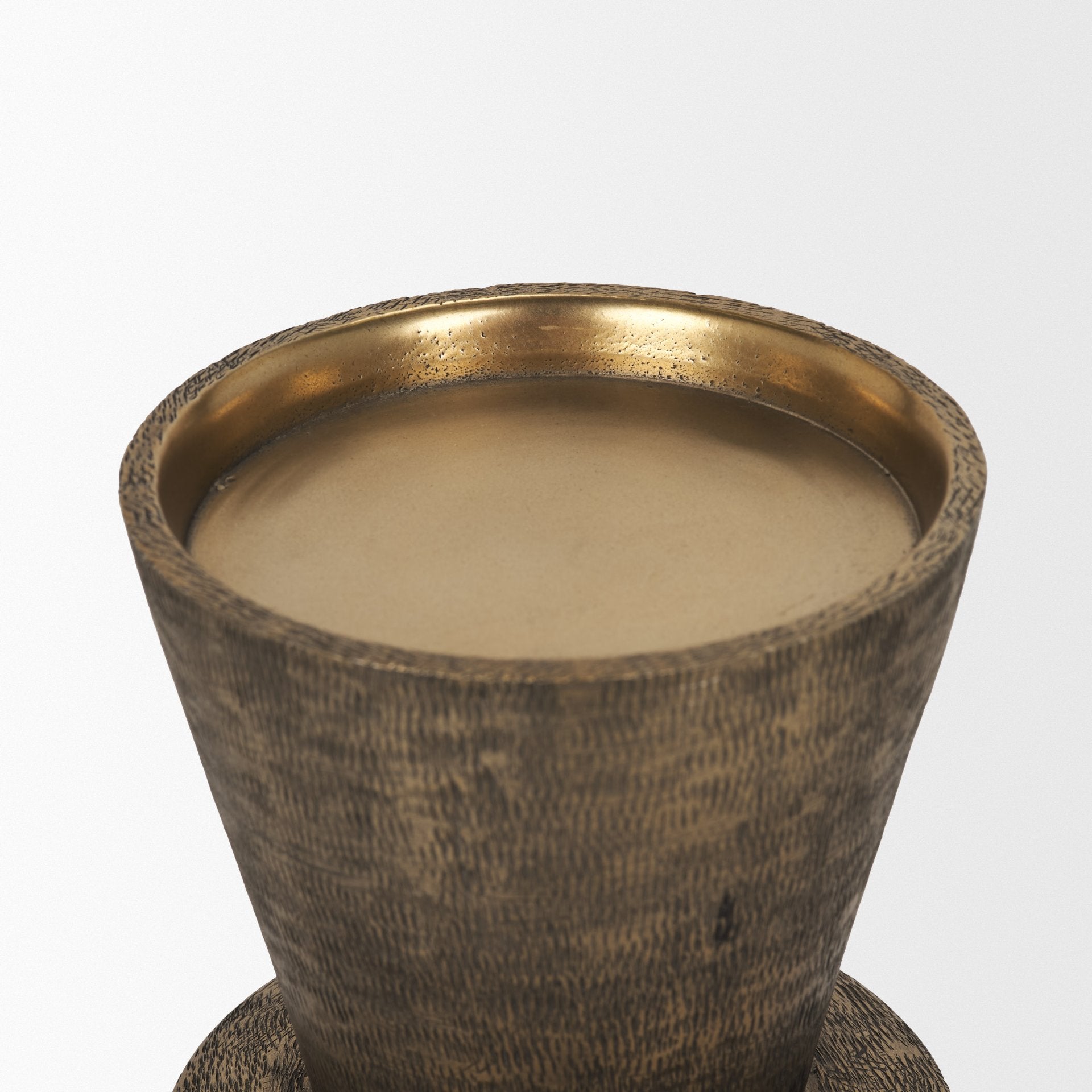 Odilia Large Textured Antiqued Gold Metal Geometric Pillar Candle Holder - Central Designs