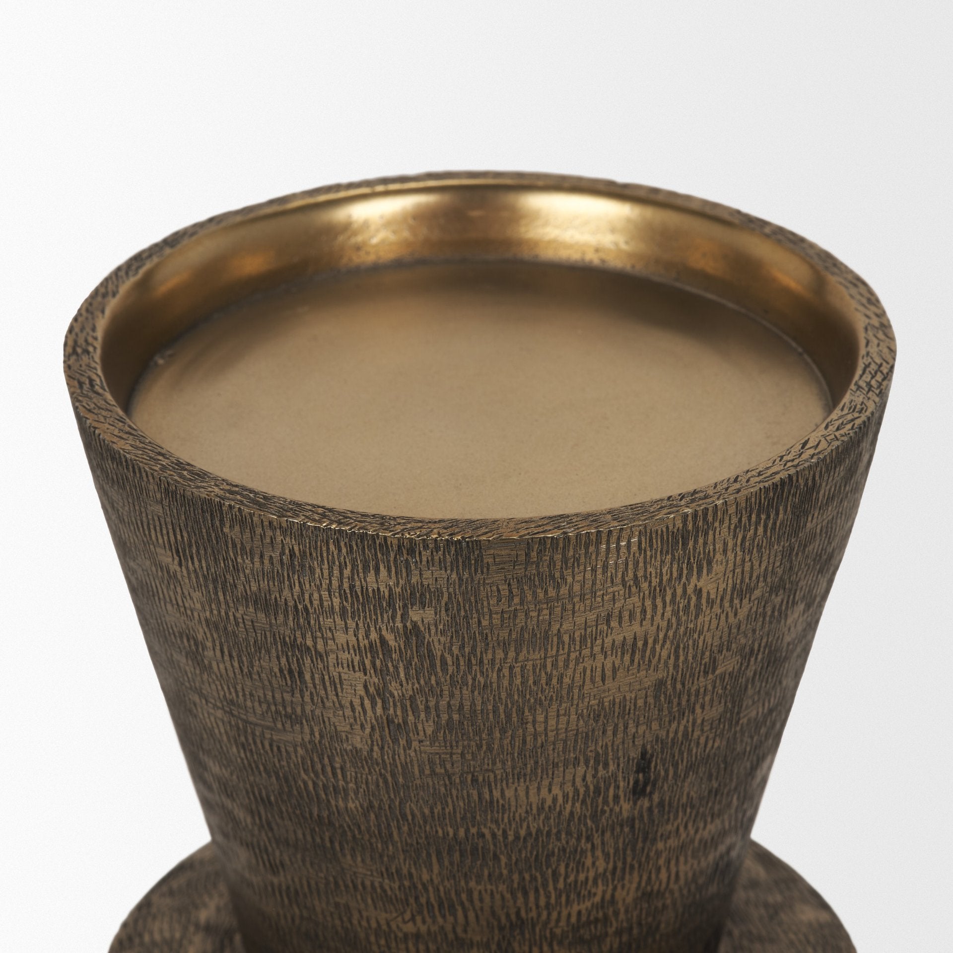 Odilia Large Textured Antiqued Gold Metal Geometric Pillar Candle Holder - Central Designs