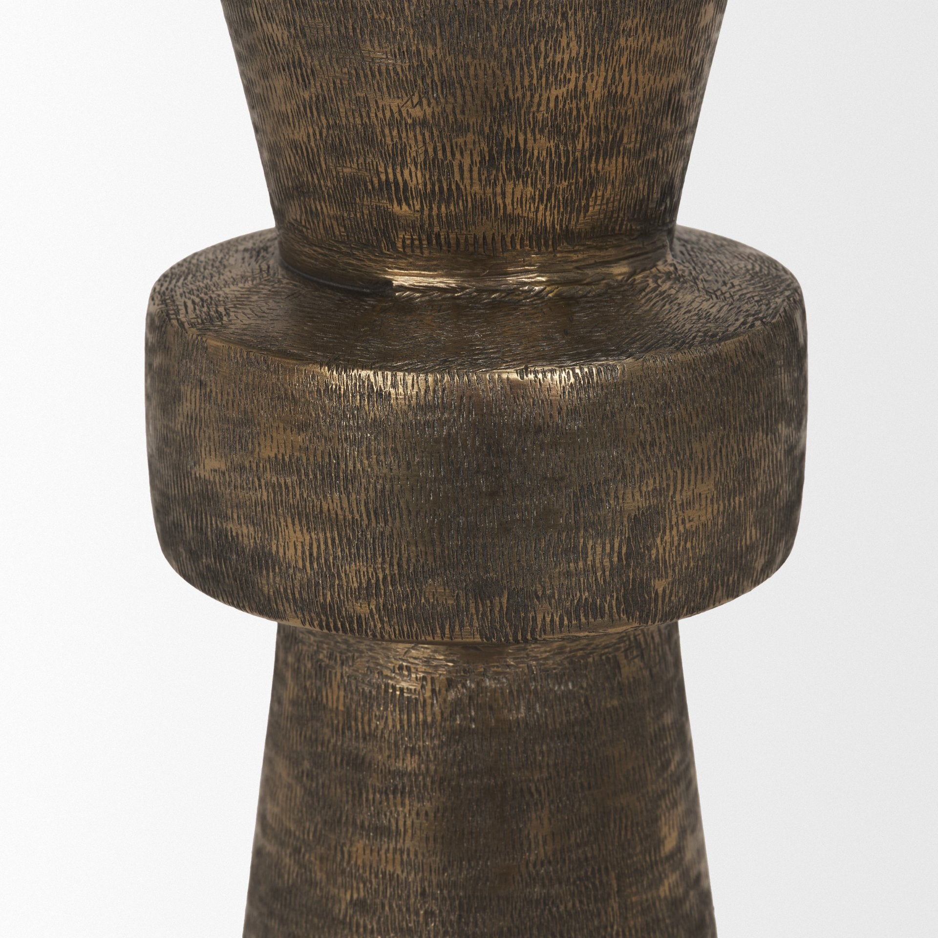Odilia Large Textured Antiqued Gold Metal Geometric Pillar Candle Holder - Central Designs