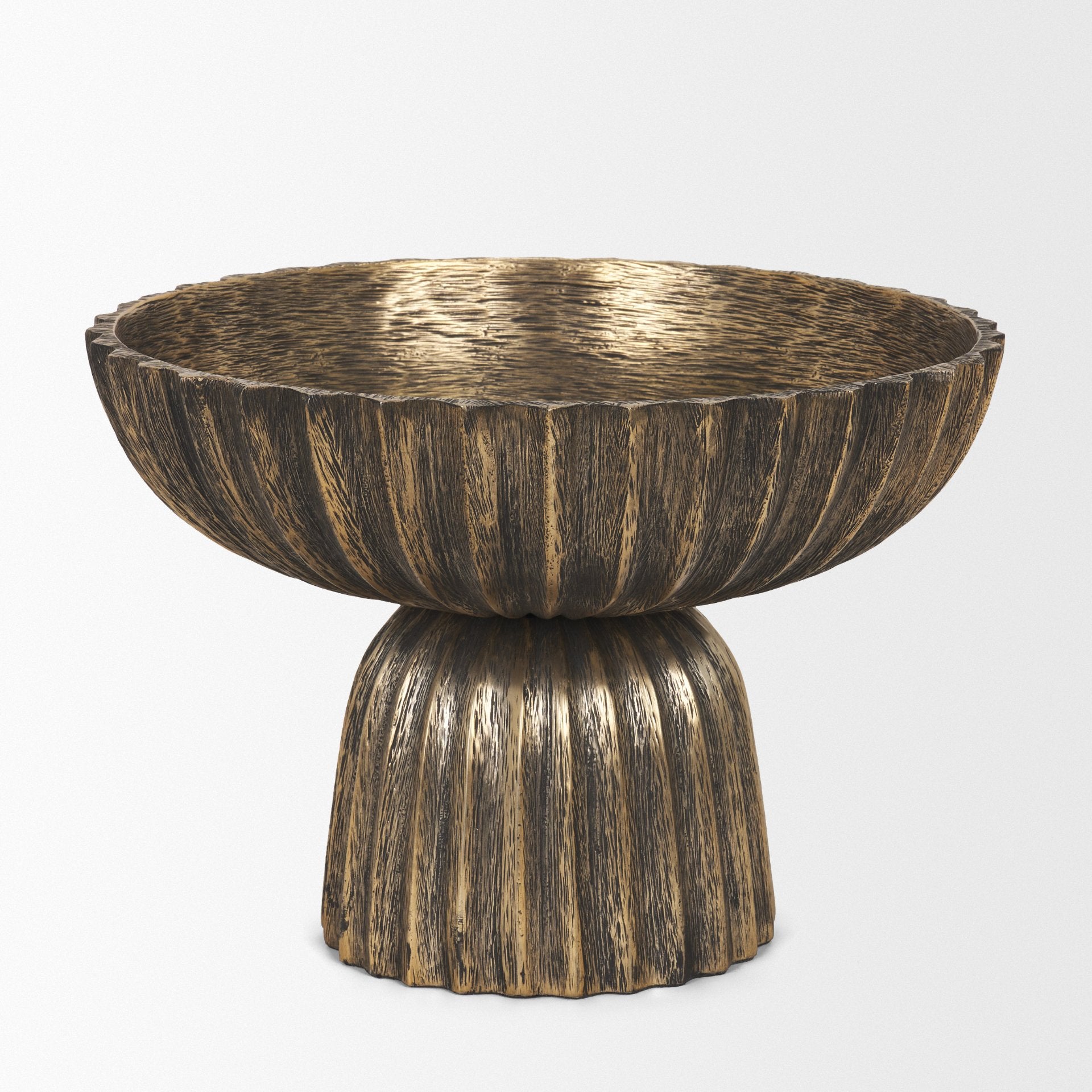 Ciaran Fluted Textured Antiqued Gold Metal Decorative Bowl - Central Designs