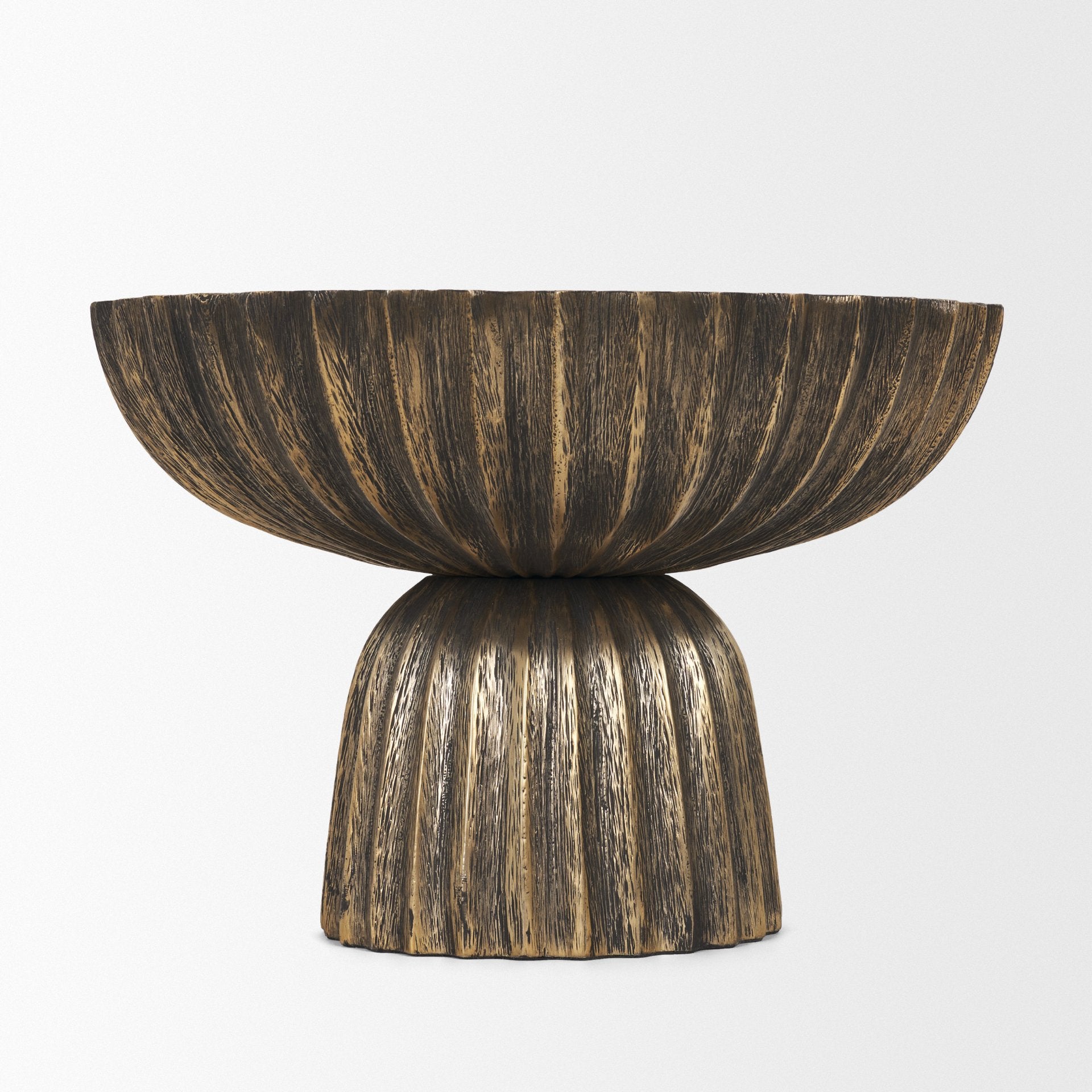 Ciaran Fluted Textured Antiqued Gold Metal Decorative Bowl - Central Designs