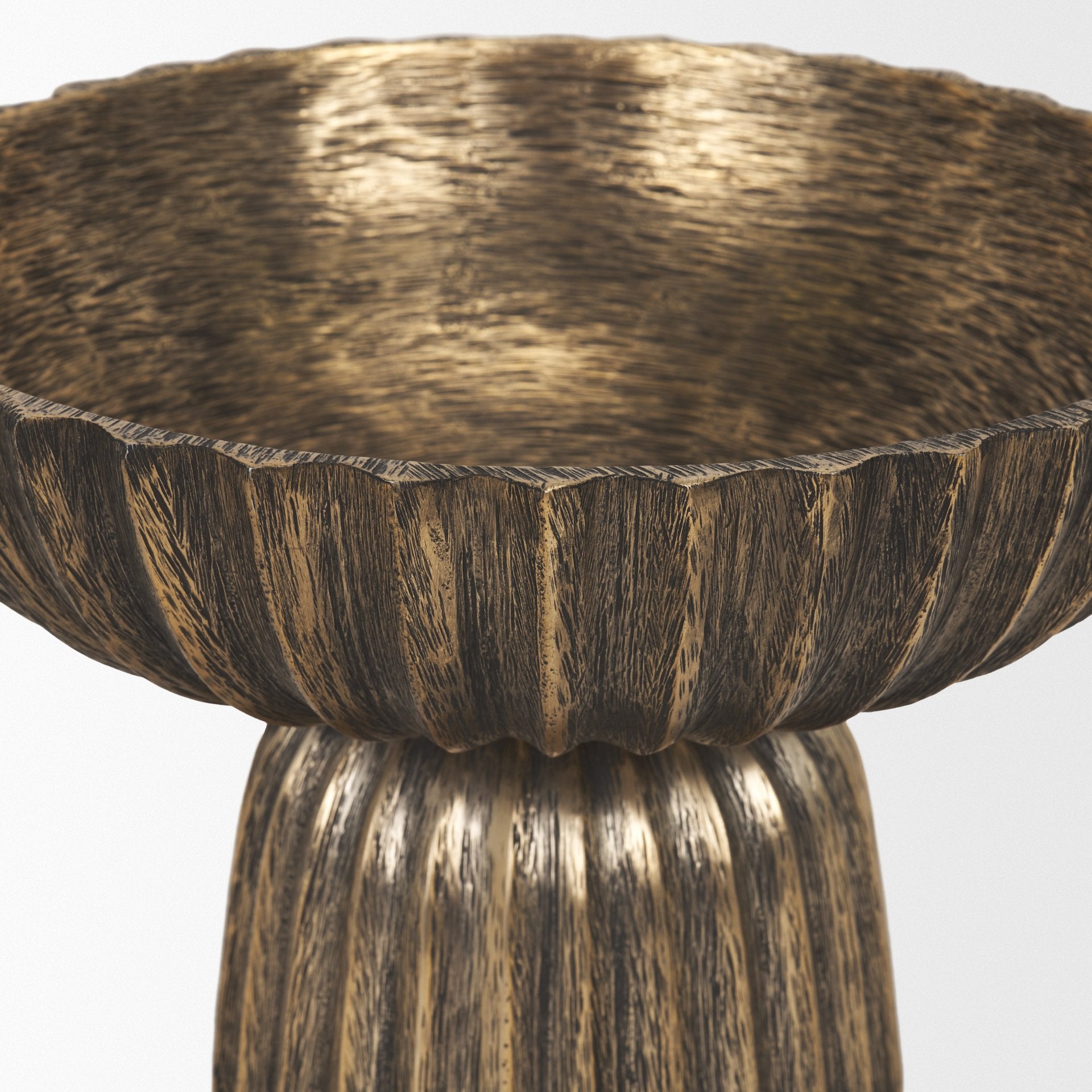Ciaran Fluted Textured Antiqued Gold Metal Decorative Bowl - Central Designs