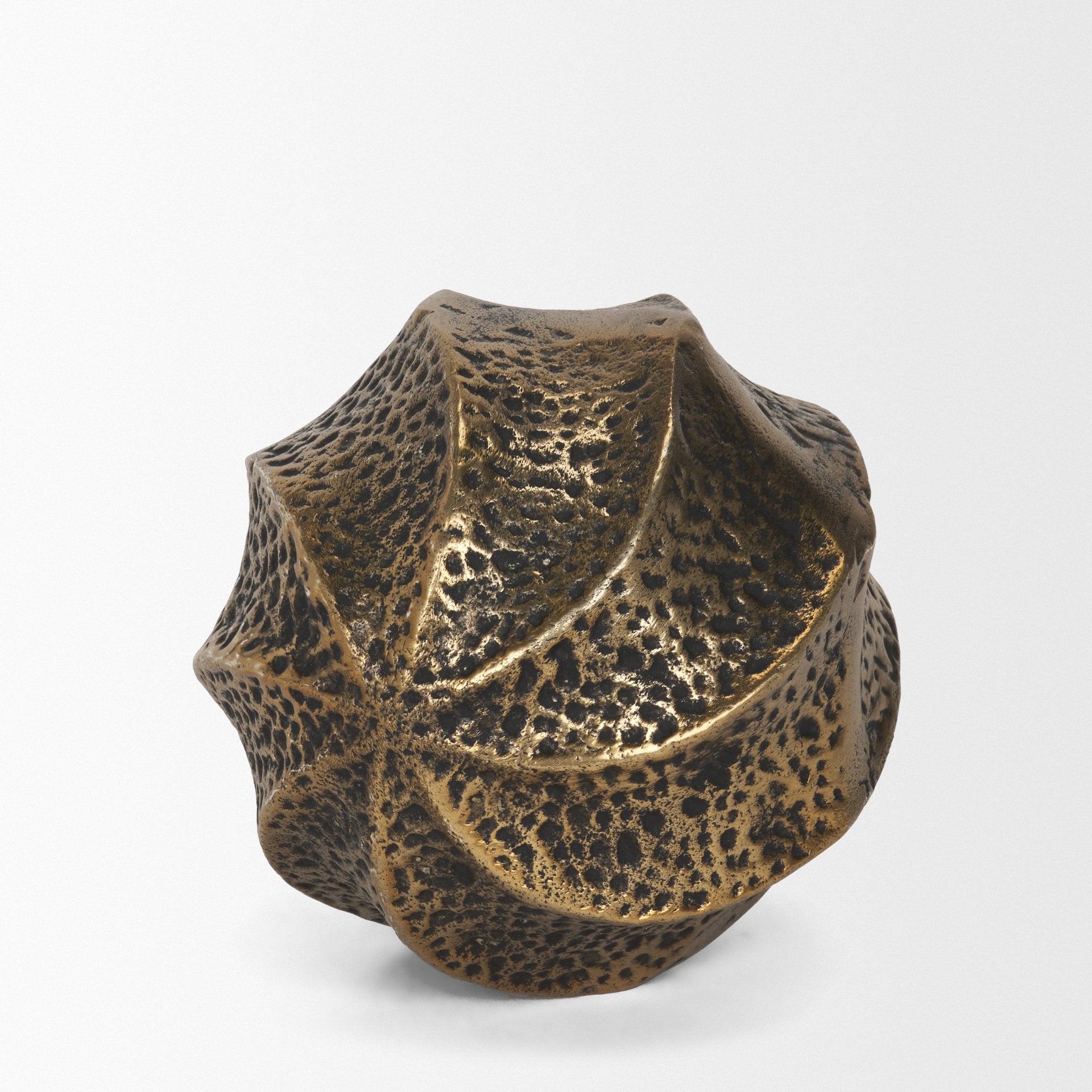 Imani Small Sculptural Textured Antiqued Gold Metal Decorative Orb Object - Central Designs