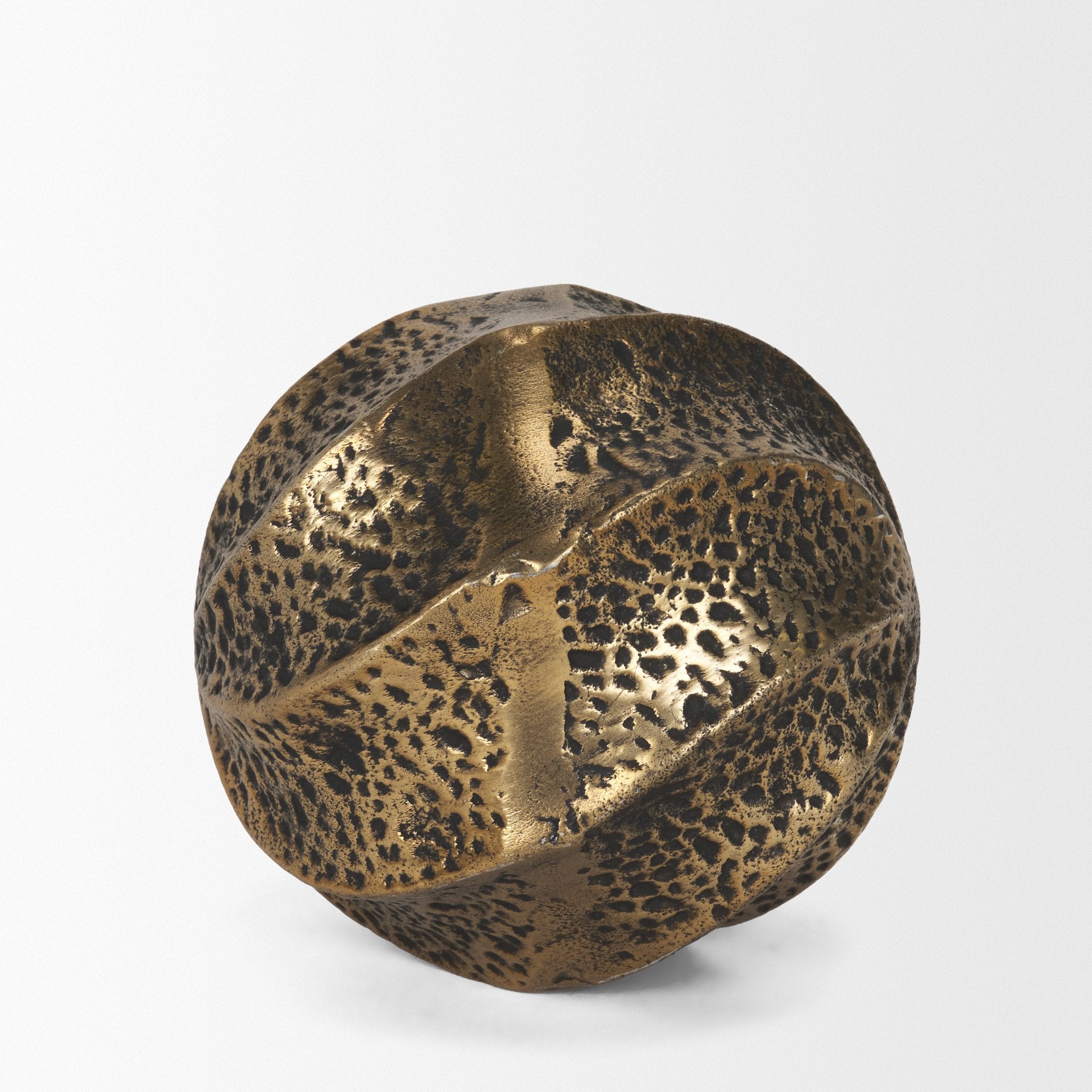 Imani Small Sculptural Textured Antiqued Gold Metal Decorative Orb Object - Central Designs