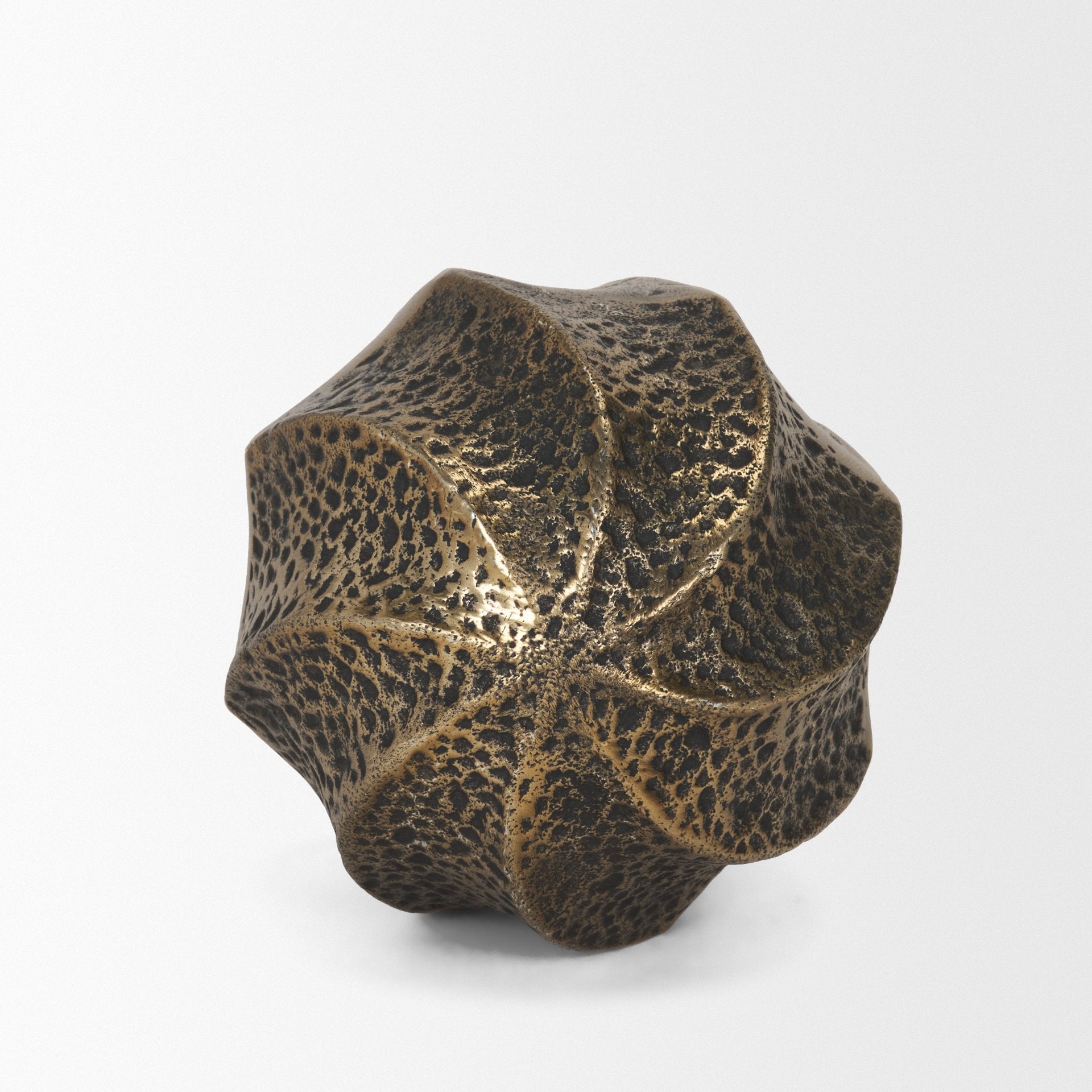 Imani Small Sculptural Textured Antiqued Gold Metal Decorative Orb Object - Central Designs