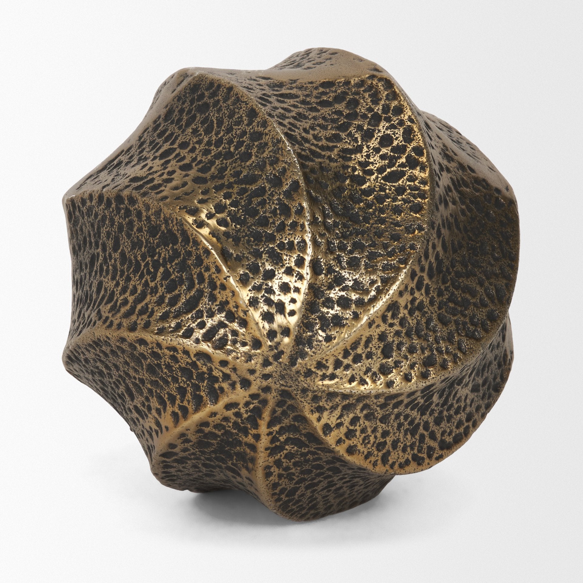 Imani Large Sculptural Textured Antiqued Gold Metal Decorative Orb Object - Central Designs